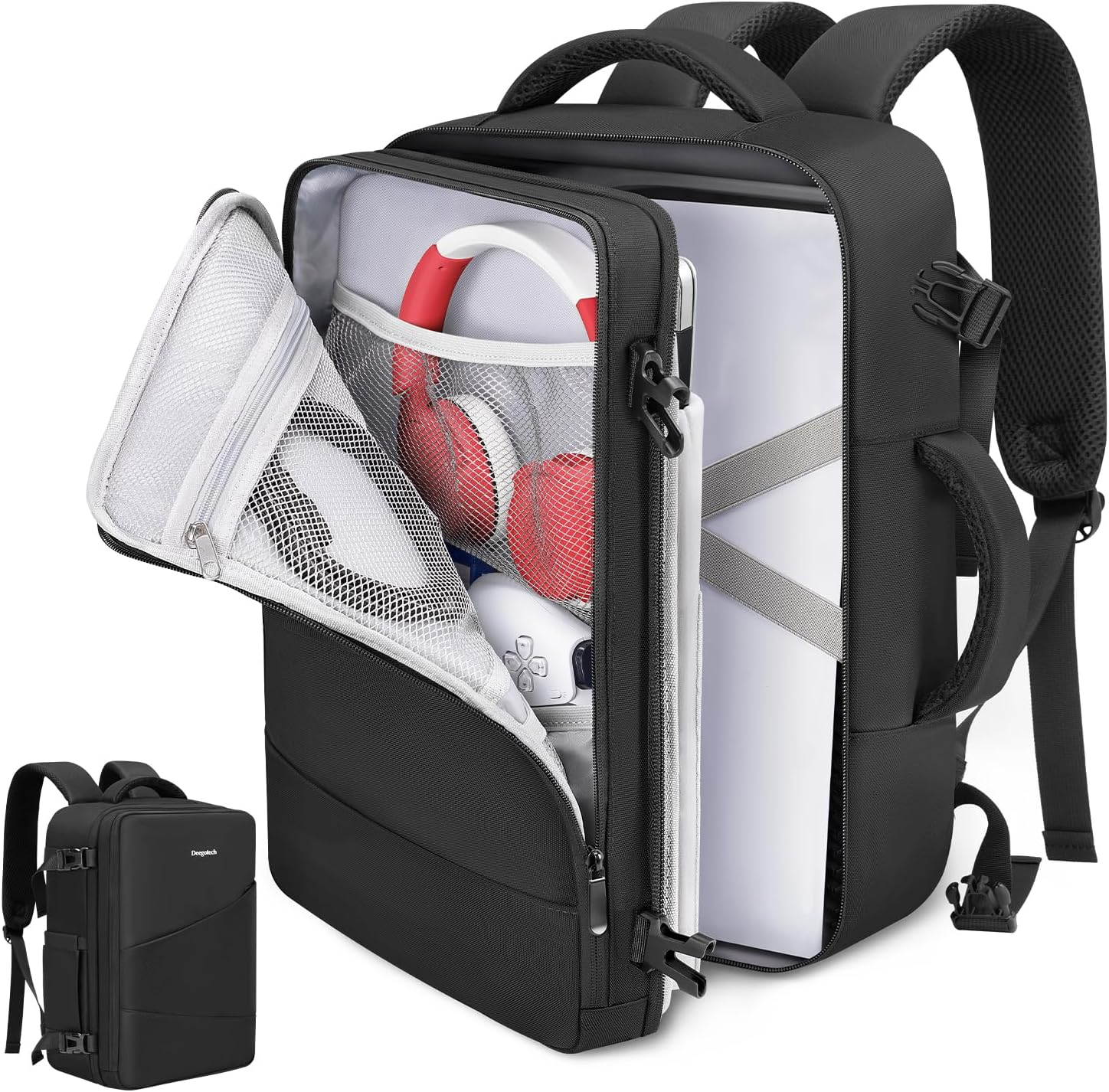 Carrying Case Compatible with PS5/PS5 Pro/Ps5 Slim, Protective Travel Bag Backpack Compatible with Playstation 5 Console, Disc, Accessories and 15.6" Laptop, Black