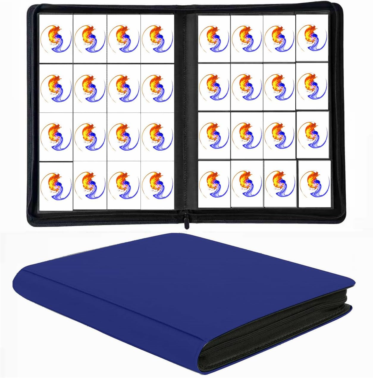 Trading Card Binder 16 Pocket 1664 Pockets Ringless PU Cover Card Collection Binder Double Sided Card Binder Collector Album Card Folder for MTG TCG Sports Cards Game Card (Blue 16Pockets)