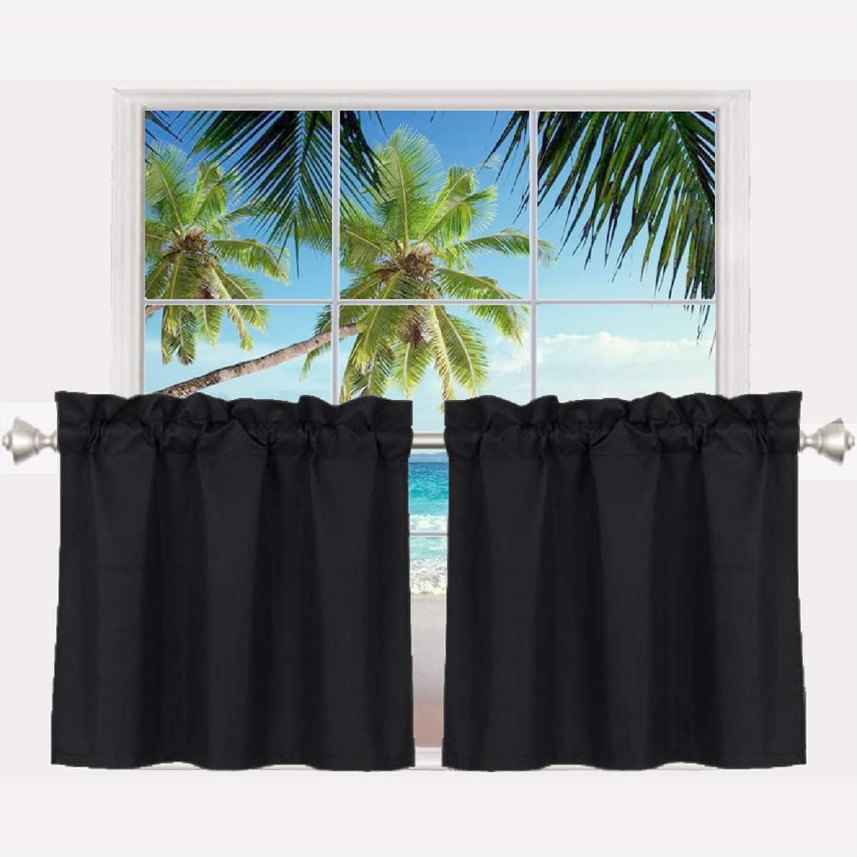 24-Inch Blackout Tier Curtains for Small Windows, 2 Panels, Rod Pocket