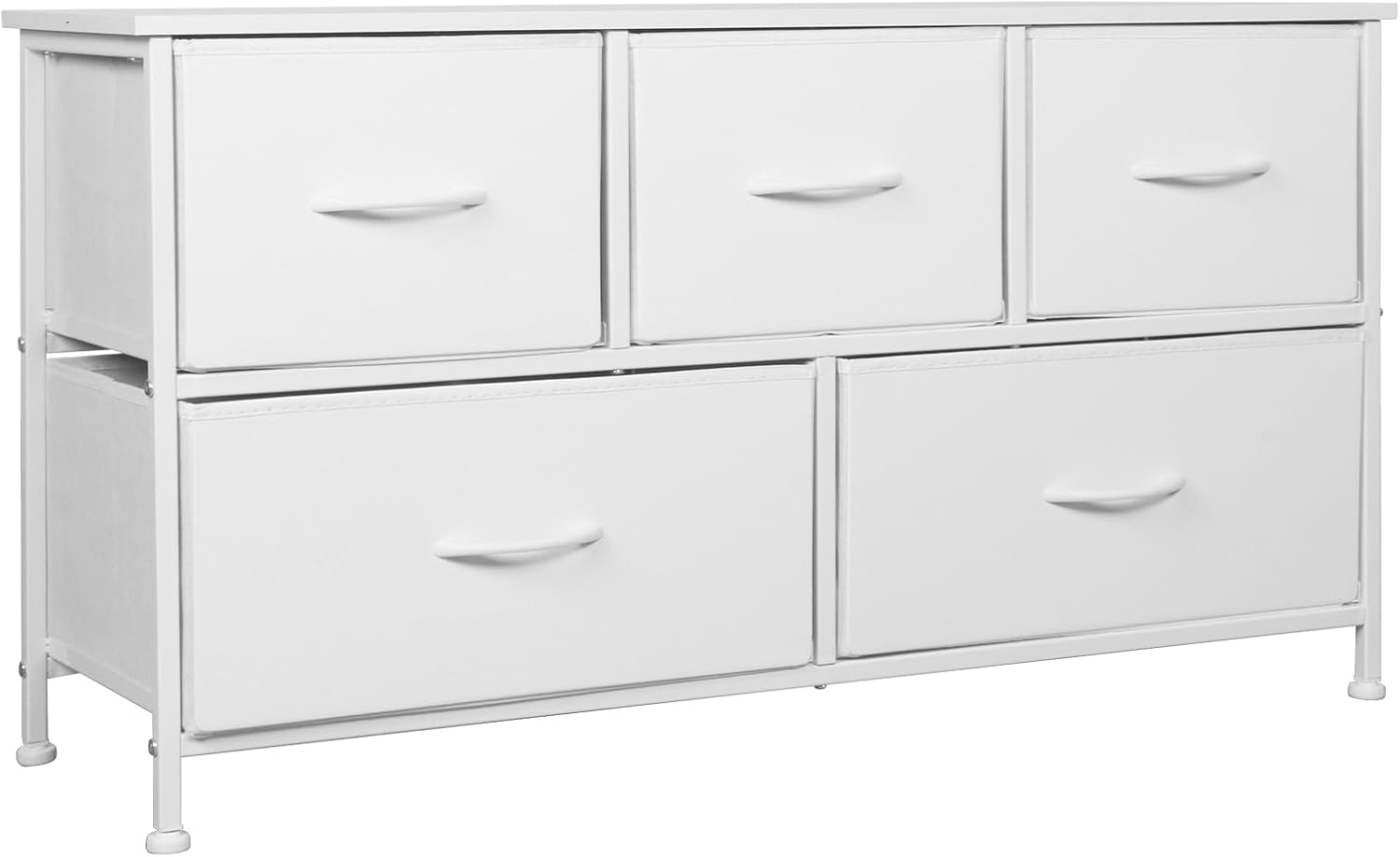 Dresser for Bedroom with 5 Drawers,Fabric Dresser with One-Piece Steel Frame,Budget-Friendly Organizer for Closet, Hallway, Studio Apartment (Leather White)