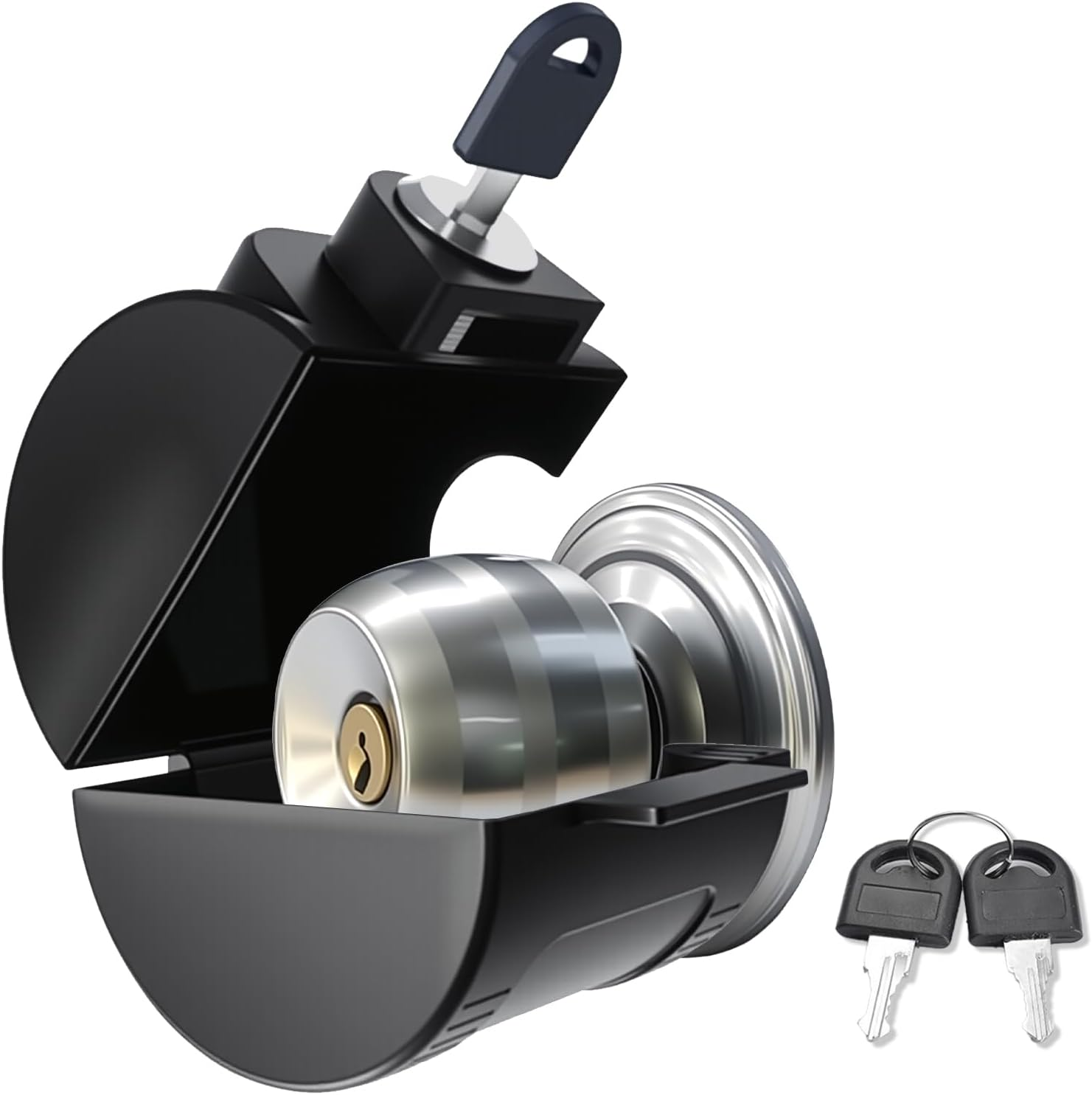 Door Knob Lock-Out Device – Prevents Turning of Door Knob and Access to Keyhole, Can be Used for Home Rentals, Evictions, Job Sites & More – Keyed Alike (Black)