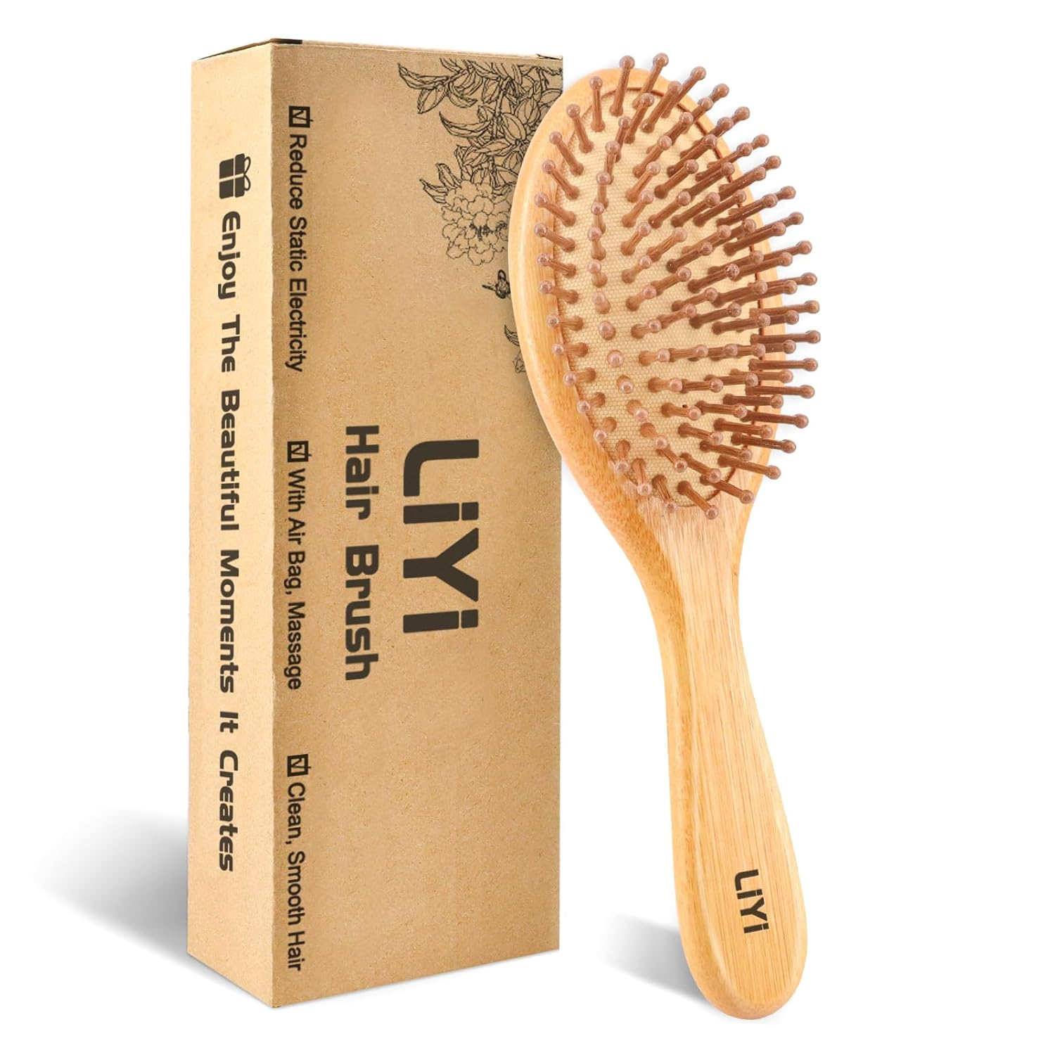 Bamboo Hair Brush for Hair Growth – Natural Bamboo Bristles Wooden Paddle Brush, Scalp Massage & Detangling for Women, Men & Kids, All Hair Types, Ergonomic Handle