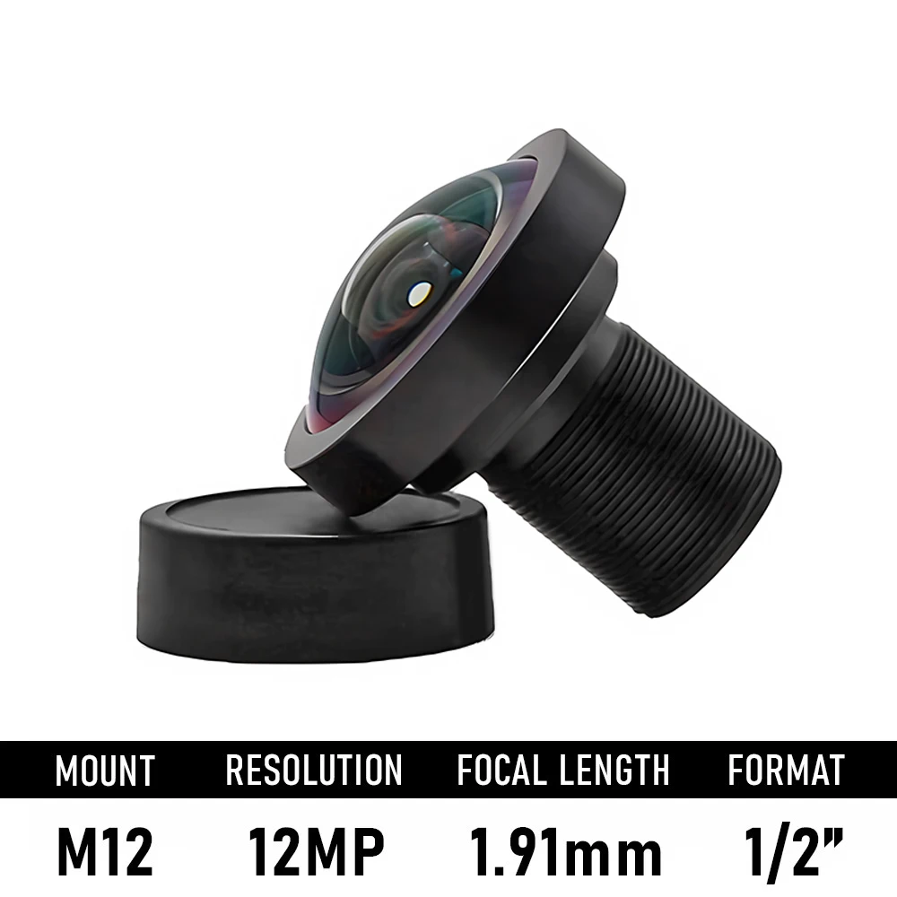 HD 12MP M12 Mount 1.9mm No Distort Fisheye Lens 1/2