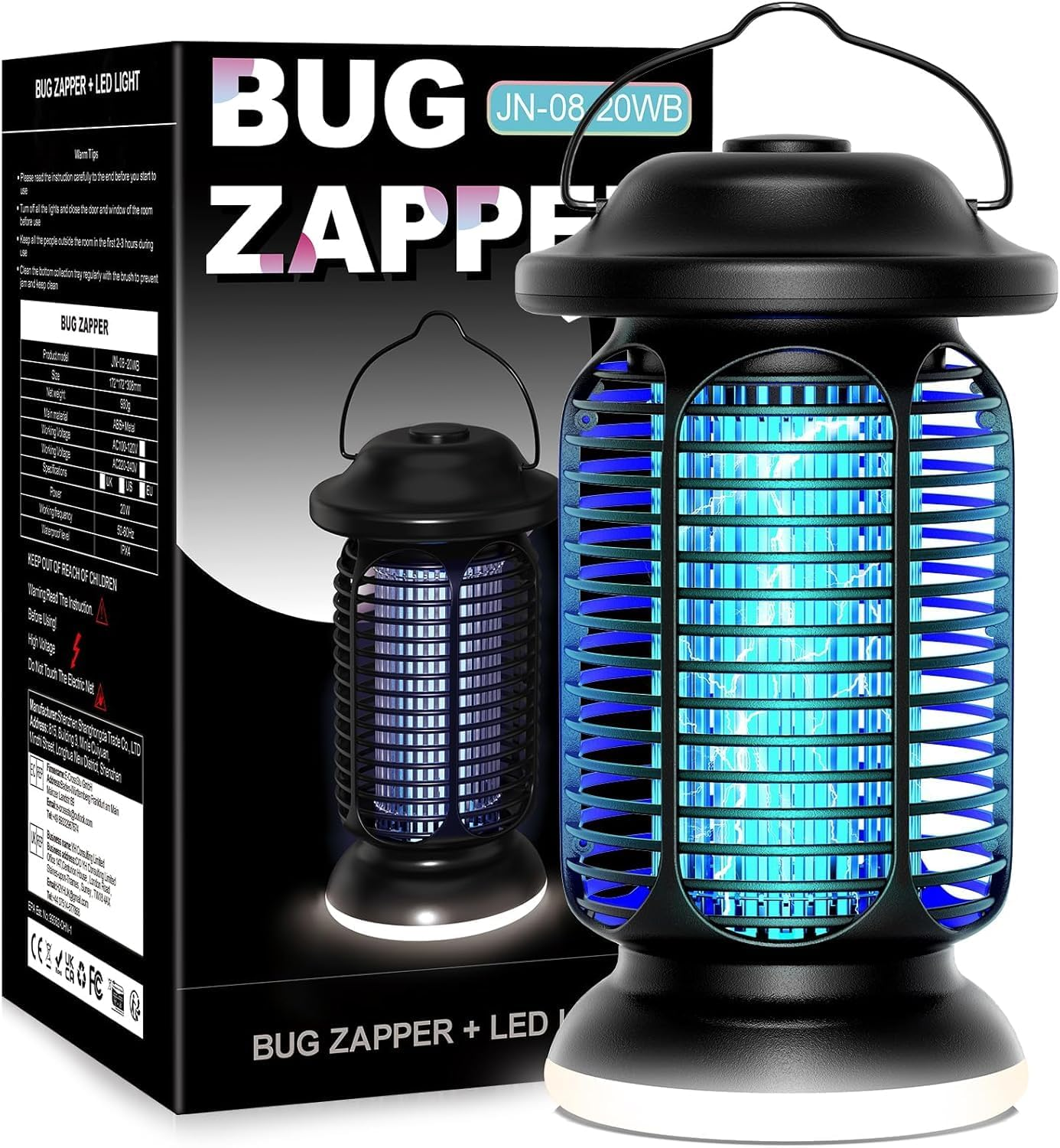 Bug Zapper Outdoor Indoor, Electric Fly Zapper Waterproof with LED Light, 18W Power & 4000V High-Voltage, Coverage Area of 1/2-1 Acre, 5.5ft Cord, Plug-in Mosquito Trap for Patio Backyard Garden