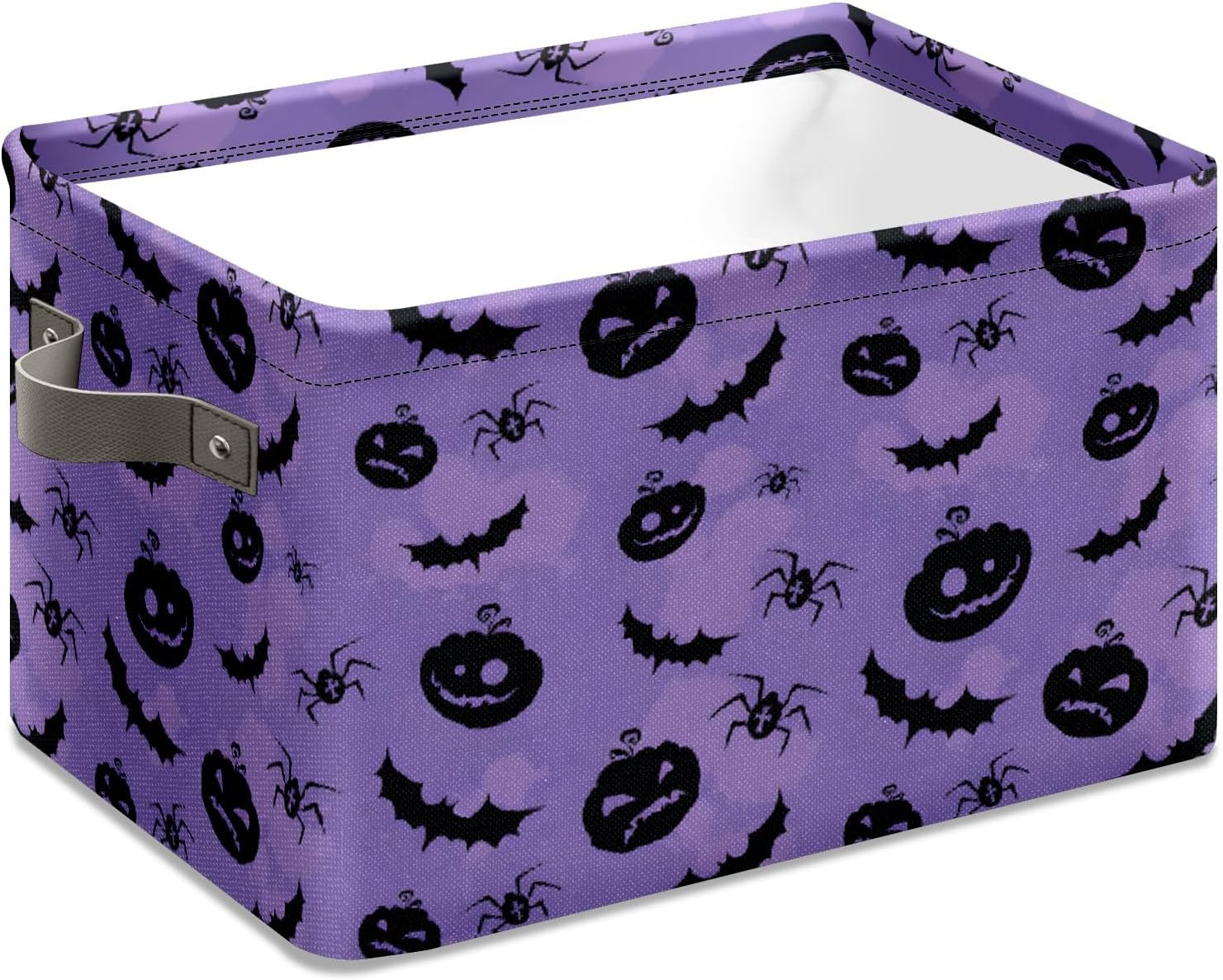 Halloween Bin Purple Pumpkin Bats Basket Large Foldable Storage Bin Cube Collapsible Organizer Trick or Treat Bags Candy Buckets for Halloween Parties