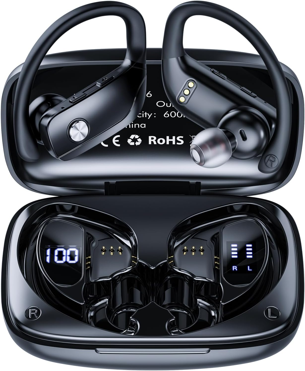 Wireless Earbuds Bluetooth Headphones 48Hrs Play Back Sports Earphones with LED Display Built in Mic Deep Bass Stereo in Ear Waterproof Headset for Workout Gaming Running