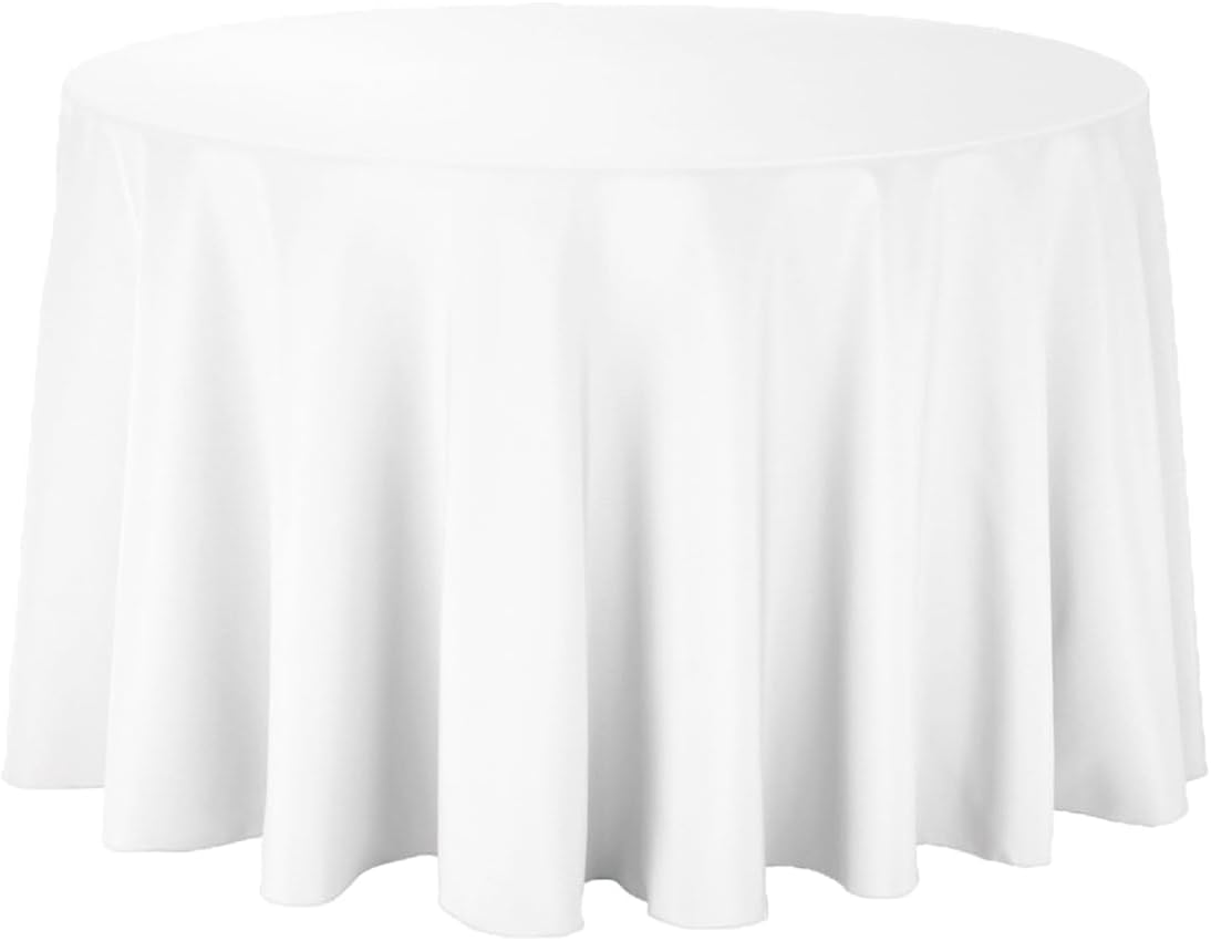 10-Pack 108-Inch round White Polyester Tablecloths – Machine Washable, Durable, Wrinkle-Resistant Linens for 8-Foot Tables – Ideal for Weddings, Banquets, Restaurants, Parties