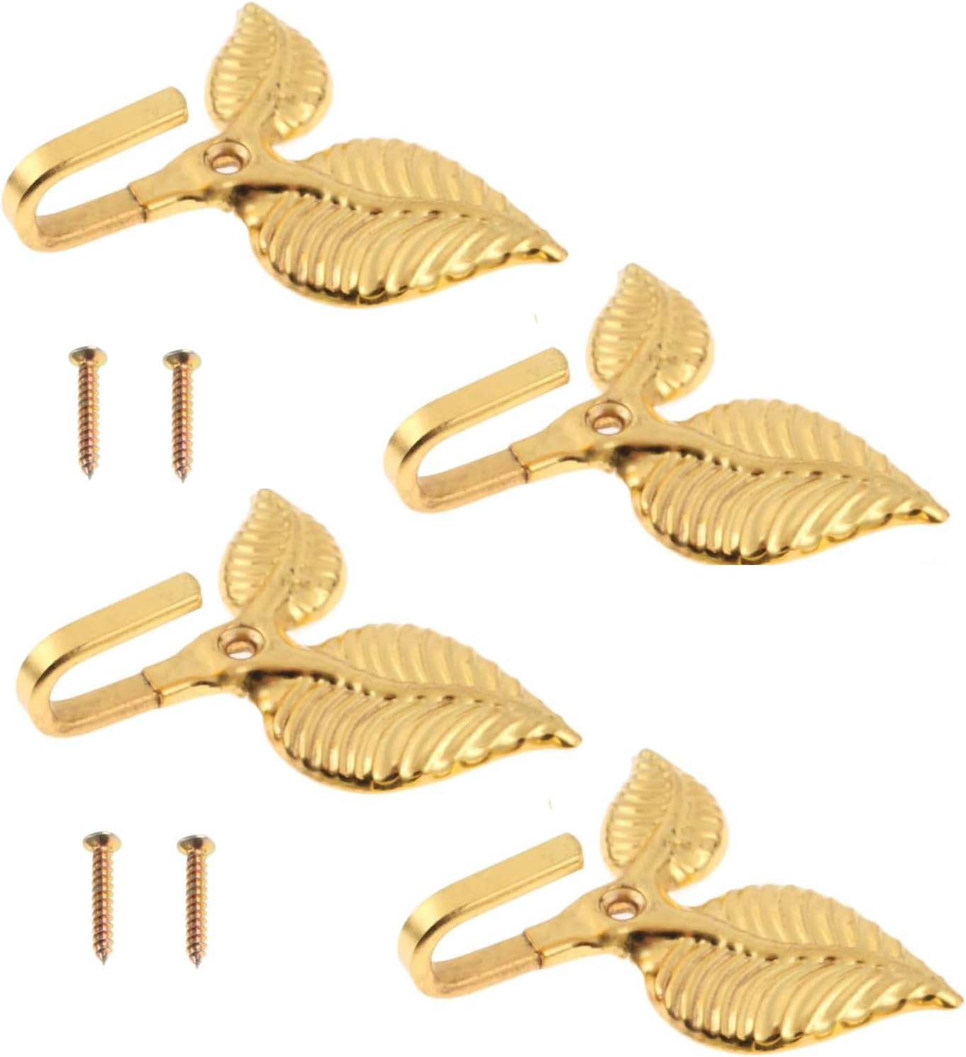 4Pcs Curtain Holdbacks Tieback Hooks Multifunctional Wall Hook Gold Vintage Leaf Design Multi-Function Decorative Hook with Screws