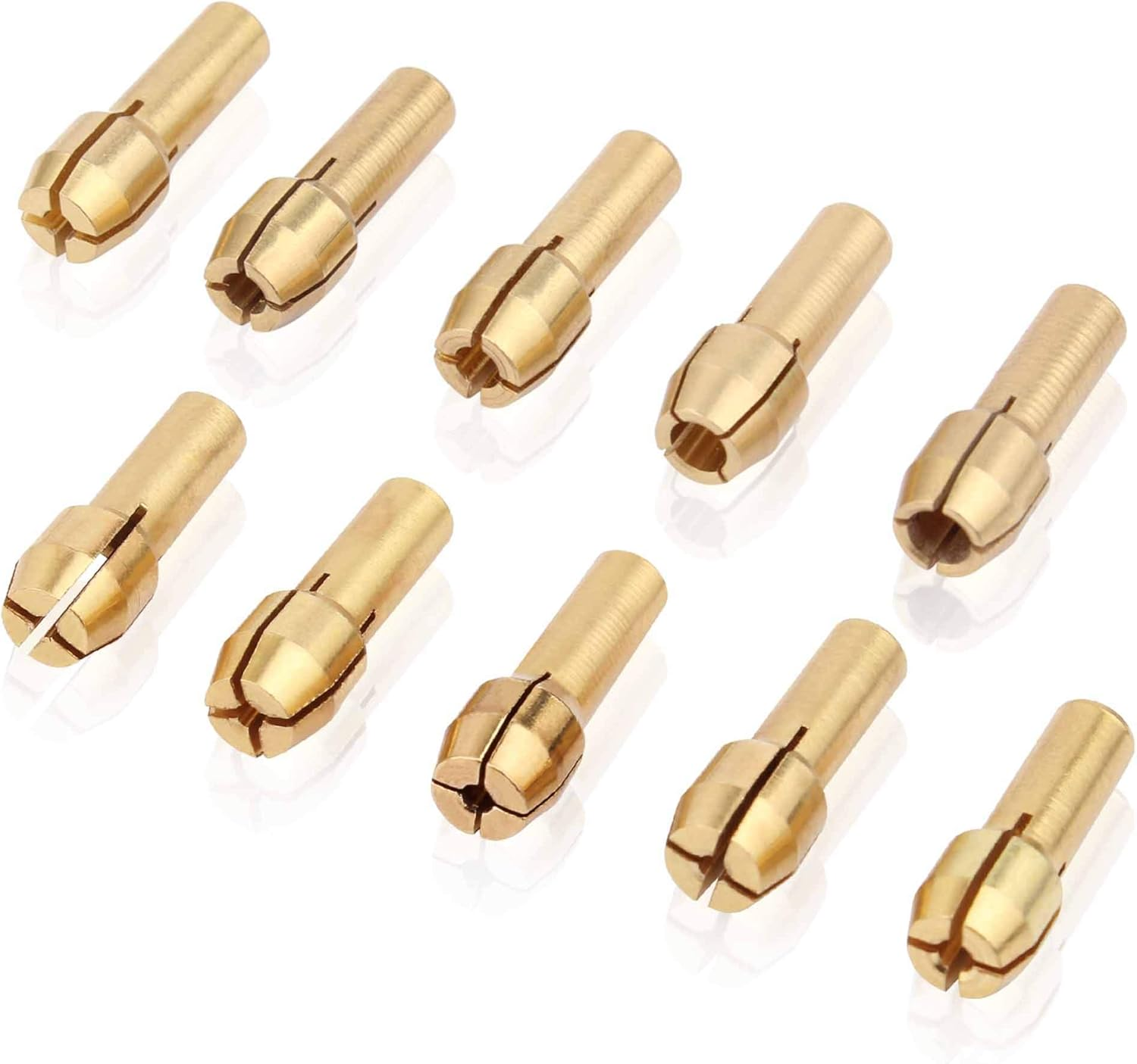 TOMALL Brass Collet Mini Electric Grinder Quick Change Drill Chuck Bit Sets 0.5-3.2mm (1/64 Inch to 1/8 Inch) Shank Diameter 4.3mm / 0.17'' for Rotary Tools (Pack of 10pcs)