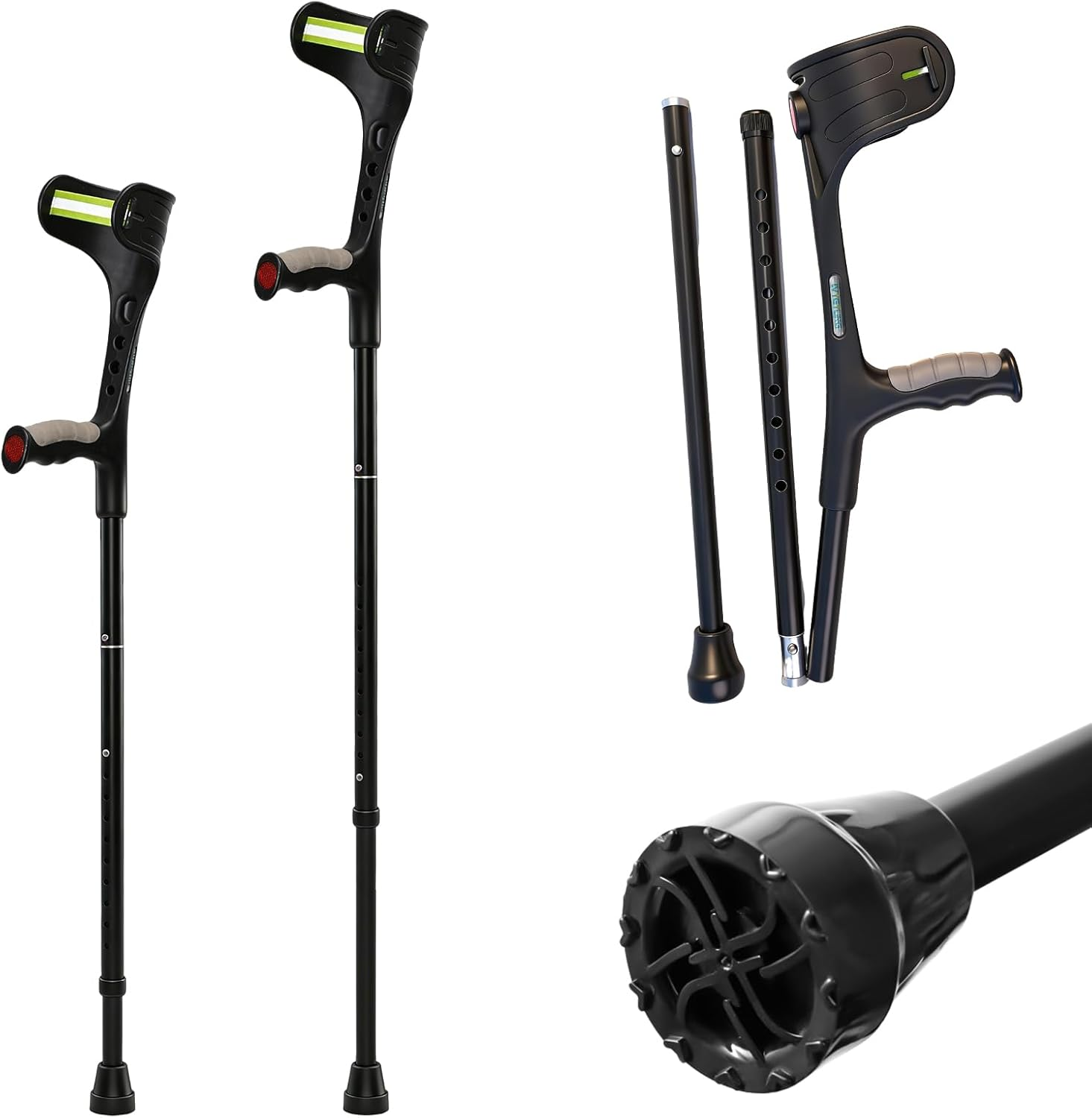 Forearm Crutches for Adults, Light Weight Folding Arm Crutch Forearm with Anti-Drop Cuff, 10 Levels Adjustable Height, Aluminum Crutches for Walking,Suitable for Men and Women