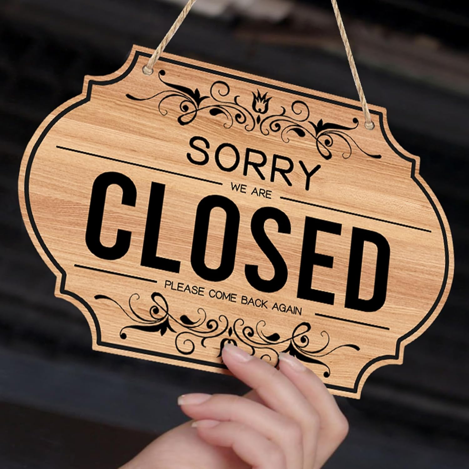 Open Signs - Double Sided Open Closed Sign Business Hours Hanging with Rope Hours of Operation for Business Walls Window Shop Bar Hotel