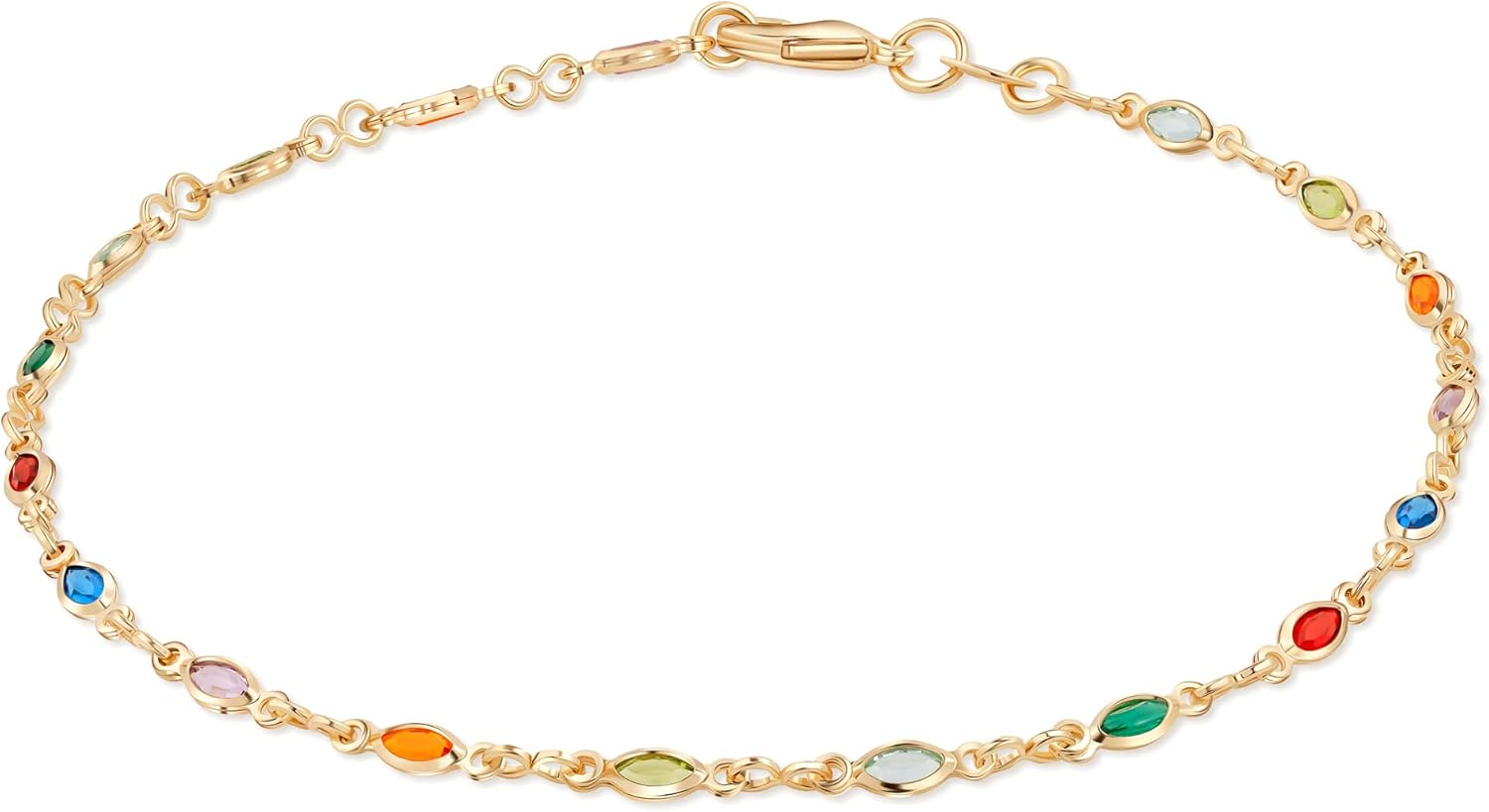 18K Gold Plated Gold and Multi Color Crystal Baguette Anklet