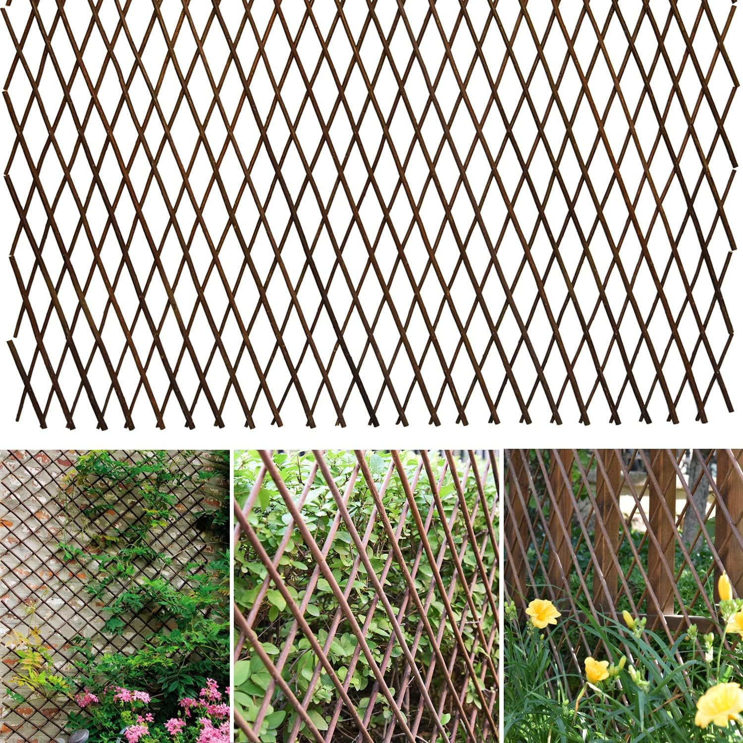 Expandable Willow Lattice Fence Panel for Climbing Plants Vine Ivy Rose Cucumbers Clematis (2)