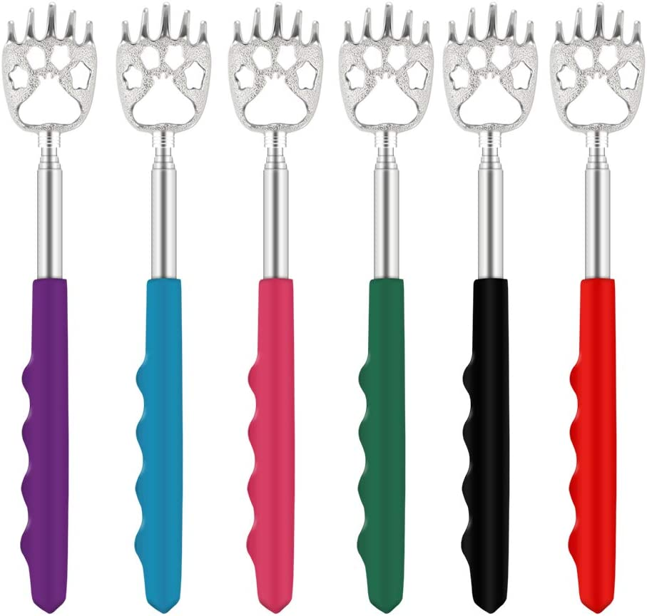 6 Pack Telescoping Back Scratcher - Bear Claw Back Scratchers - Portable Extendable Backscratcher with Rubber Handles in Black, Blue, Green, Purple, Red, Pink Color