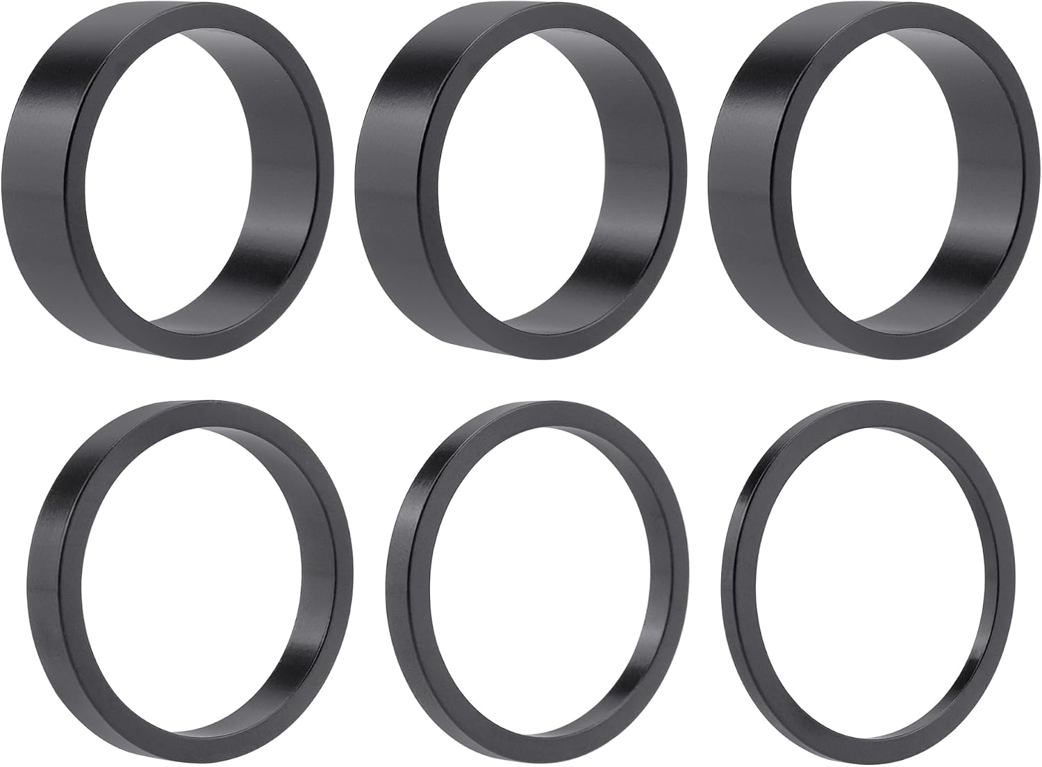 6-Pcs 1-1/8" Bike Headset Spacers 28.6mm Aluminum Alloy Stem Fork Black