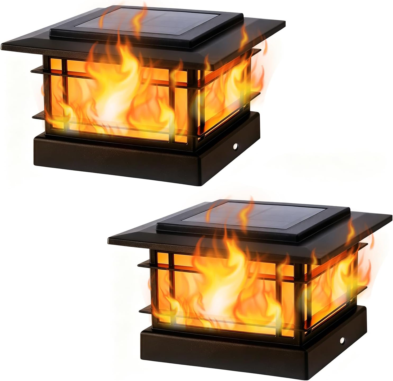 2 Pack Solar Post Cap Lights Flickering Flame Lights Patio Yard Garden Deck New