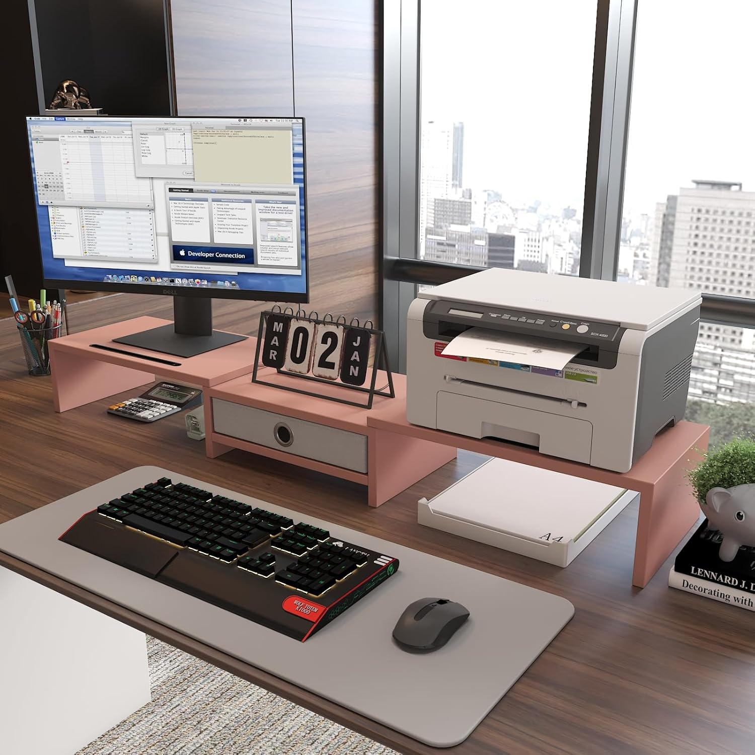 WESTREE Dual Monitor Stand with Drawer 3 Shelf Computer Monitor Riser, Deskto... - Picture 4 of 13
