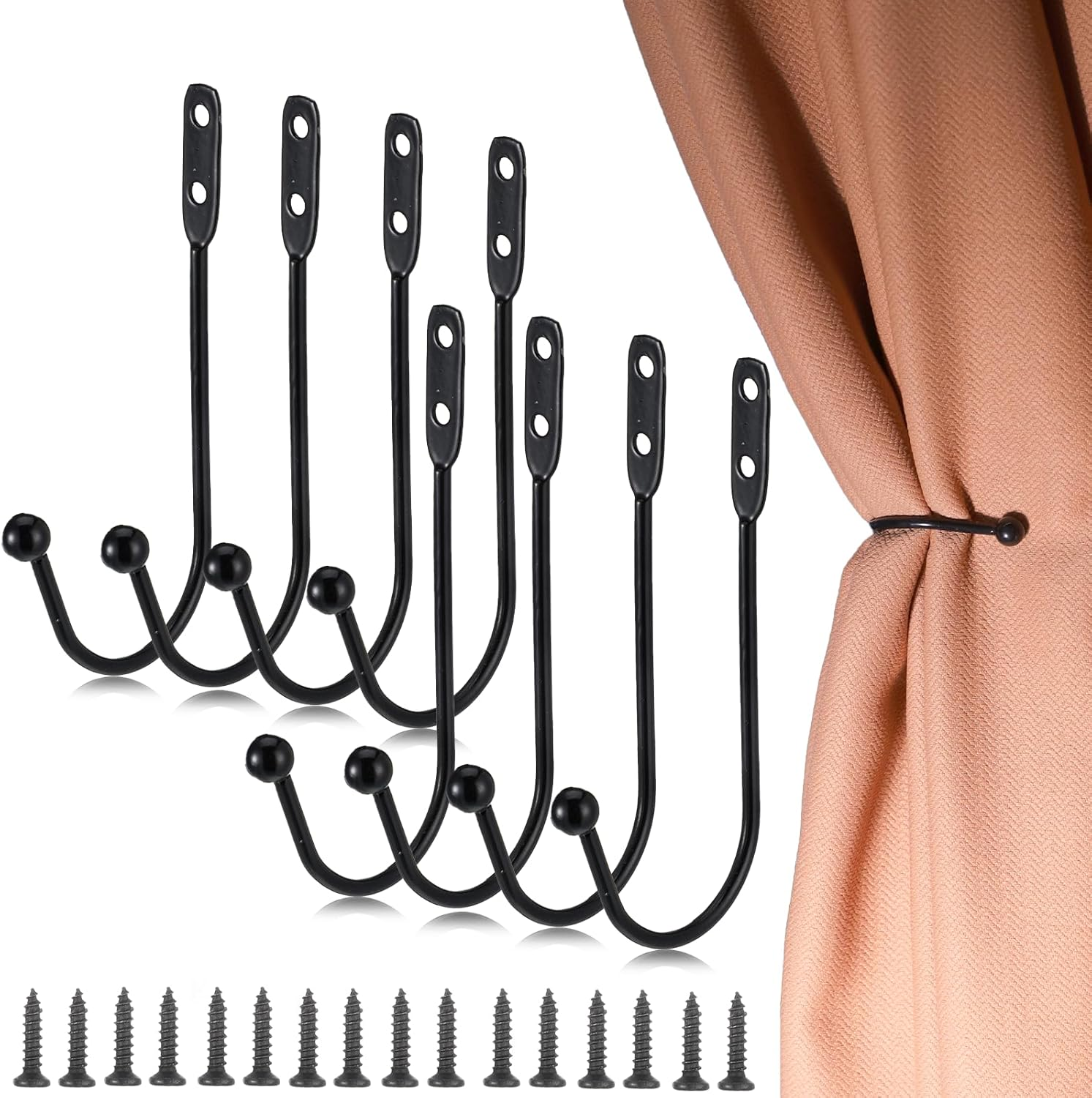 8 Pcs Metal Curtain Holdbacks Black Wall Mounted Drapery Tiebacks Hooks