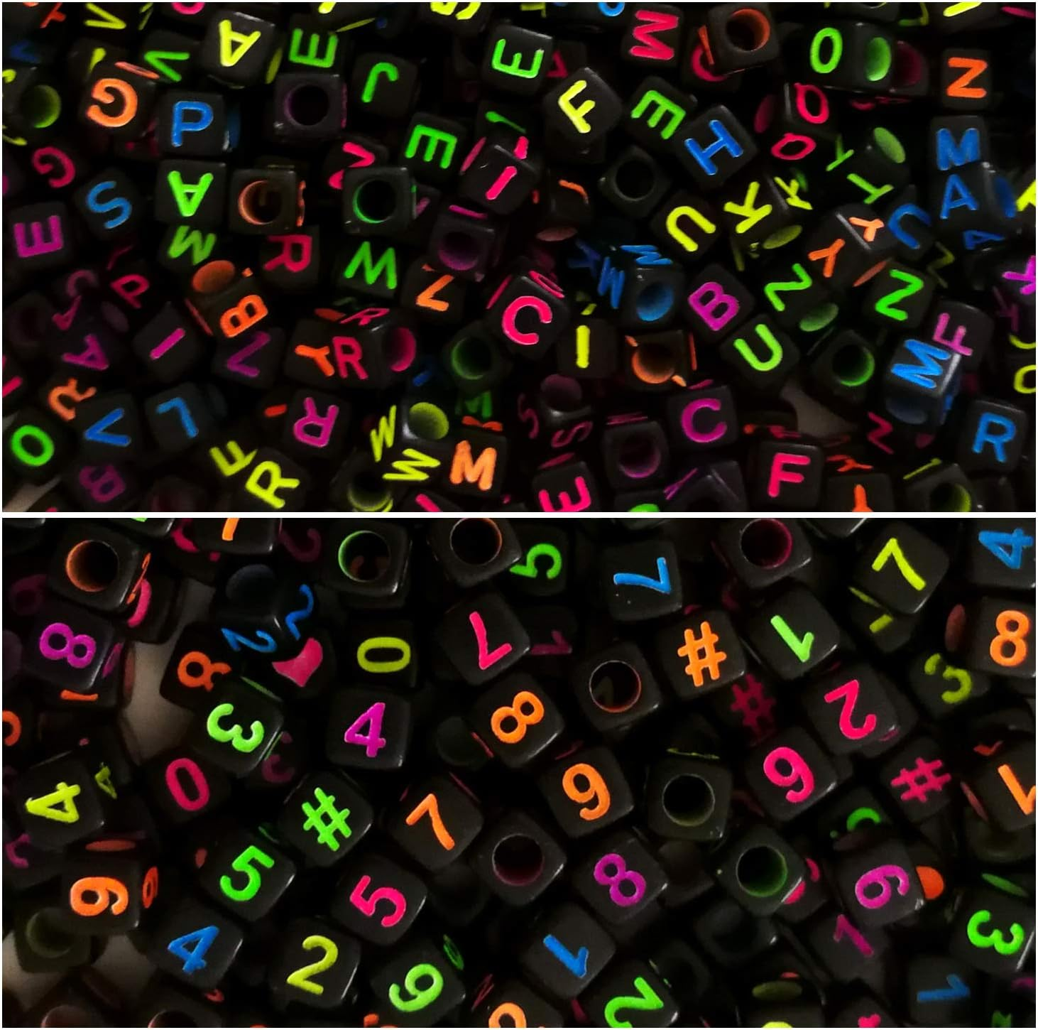 Amaney 800Pcs 6×6Mm Black Square Acrylic Alphabet Letter Beads A-Z Include 100Pcs Heart and Number Beads for Jewelry Making Bracelets Necklaces Key Chains Each Letter Included