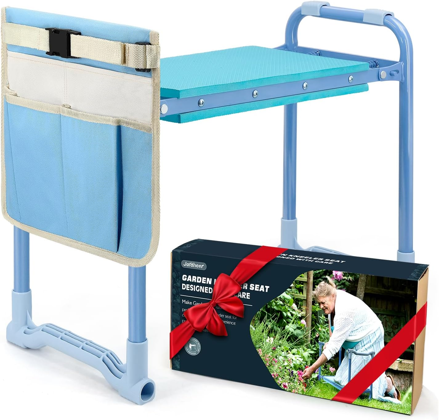 Folding Garden Kneeler and Seat, 10 Inch Wider Kneeling Bench Stool, Portable Gardening Workseats with Tool Bag and Padded Cushion