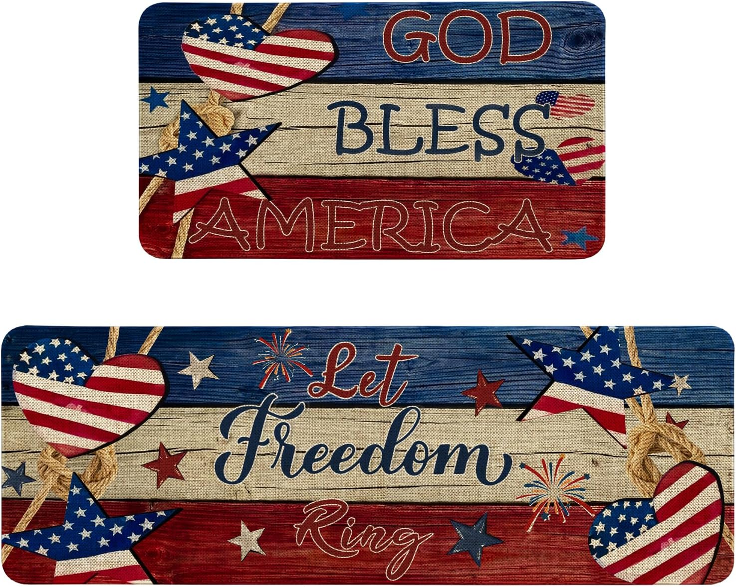 Independence Day Kitchen Rug Set - 4th of July Decor, 17x30 & 17x47 Inches