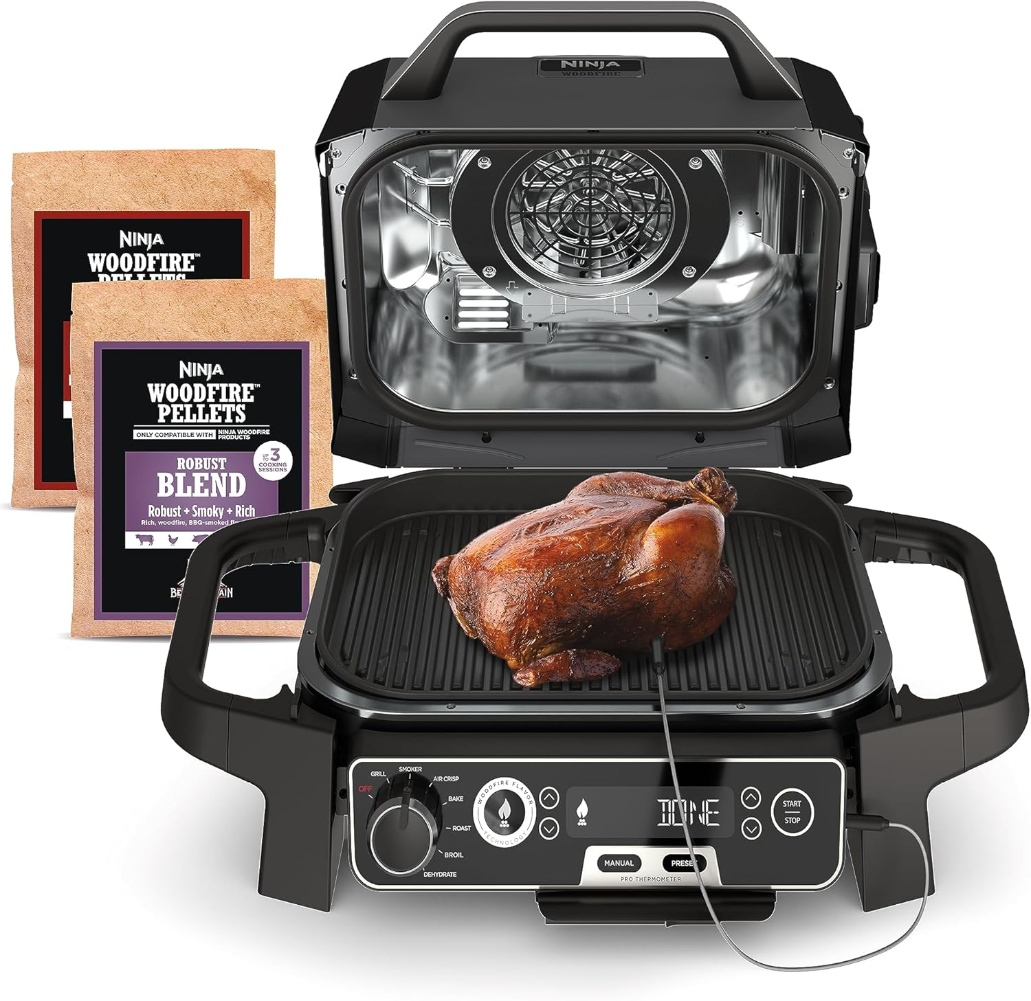 Ninja OG751 Woodfire Pro Outdoor Grill Built-In Thermometer,7-In-1