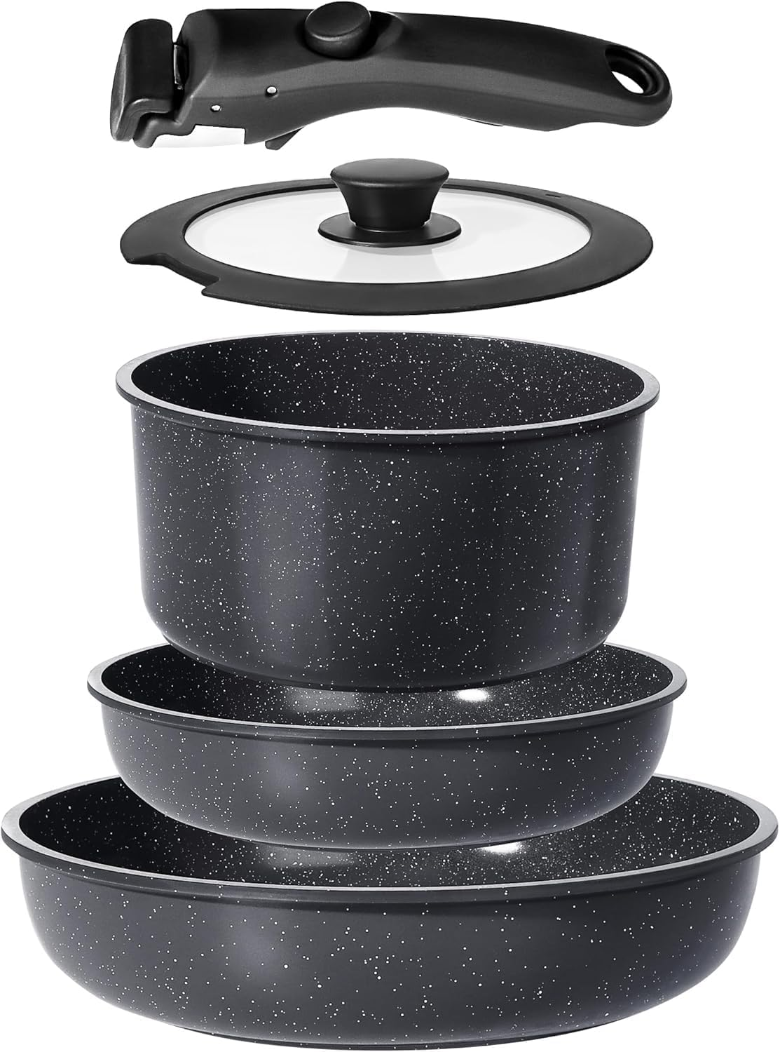 Ceramic Pots and Pans Set Non Stick, Nonstick Detachable Handle Cookware Sets, Non Toxic Induction Kitchen Pot and Pan with Removable Handle, Healthy RV Cookware, Dishwasher ＆Oven Safe, 5 Piece