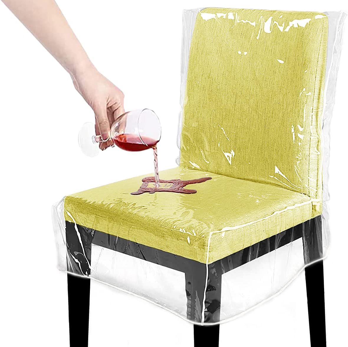 4 Pack Plastic Dining Room Chair Covers, Water Proof Clear Chairs Cover for Kitchen and Outdoor, Vinyl Transparent Stool Seat Protectors for Cat, Toddler, Kids' Messes, No Dust/Spills