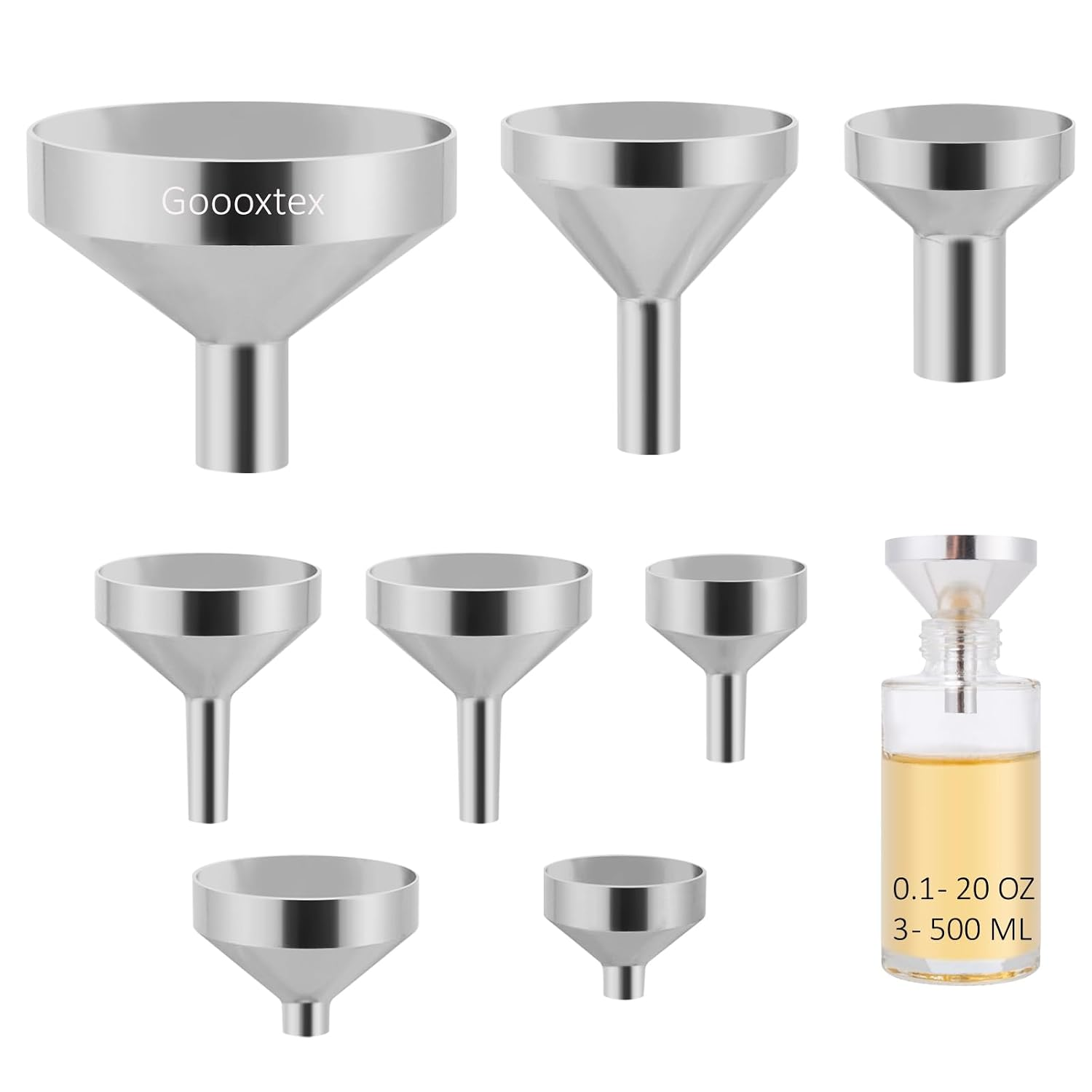 Small Metal Funnels Mini Funnel 8 Size Tiny Bottle Funnel, Miniature Atomizers, Flask, Perfume, Essential Oil, Powder, Micro Pet Capsule, Spice Jar
