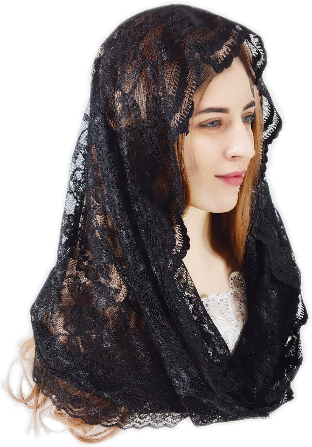 PAMOR Infinity Chapel Veil Floral Latin Mass Head Covering Lace Scarf Mantilla Veils for Church