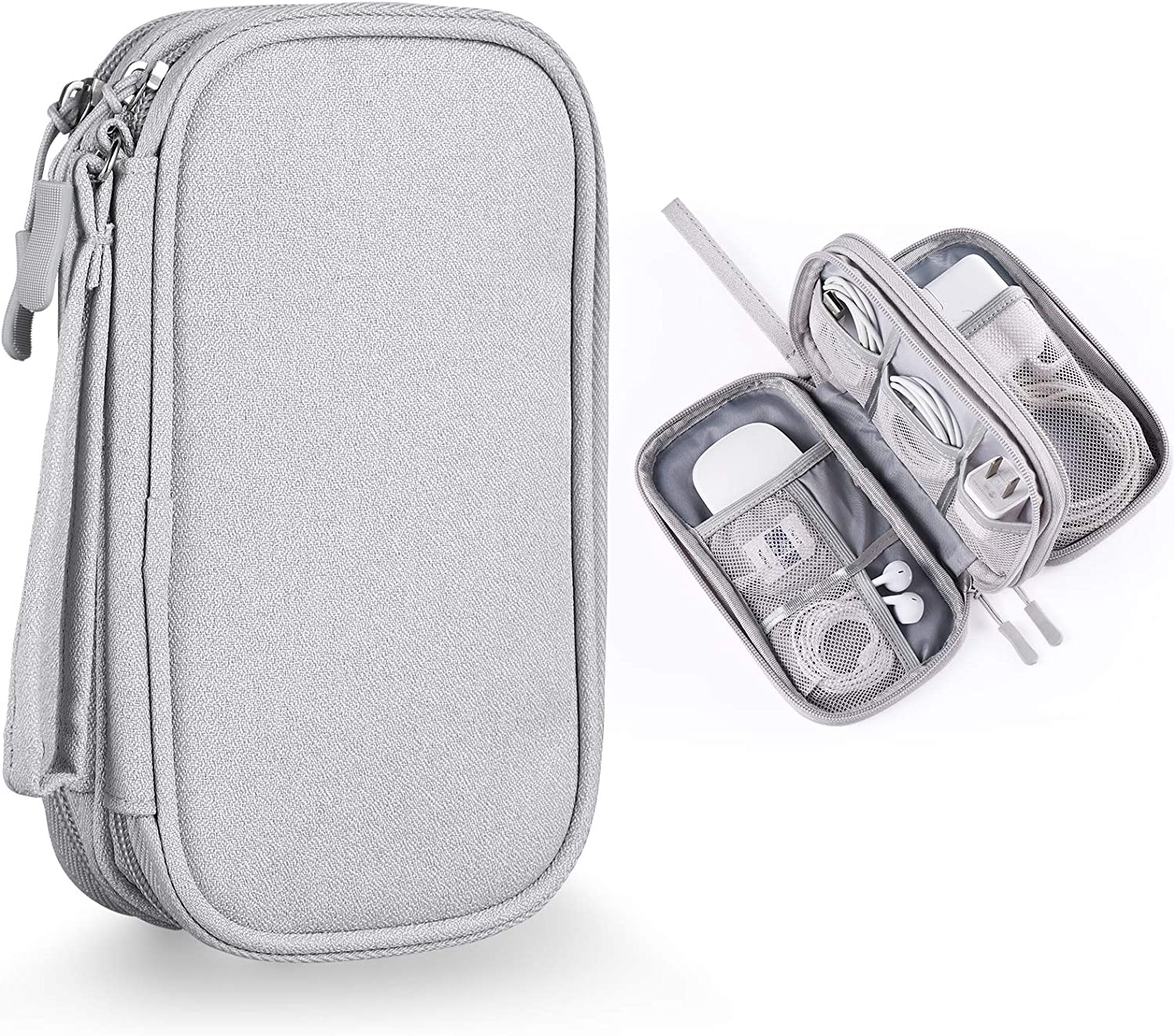 Electronics Accessories Organizer Pouch Bag, Designed for Power Adapter/Charger/Cables/Mouse, for Travel (Light Grey)