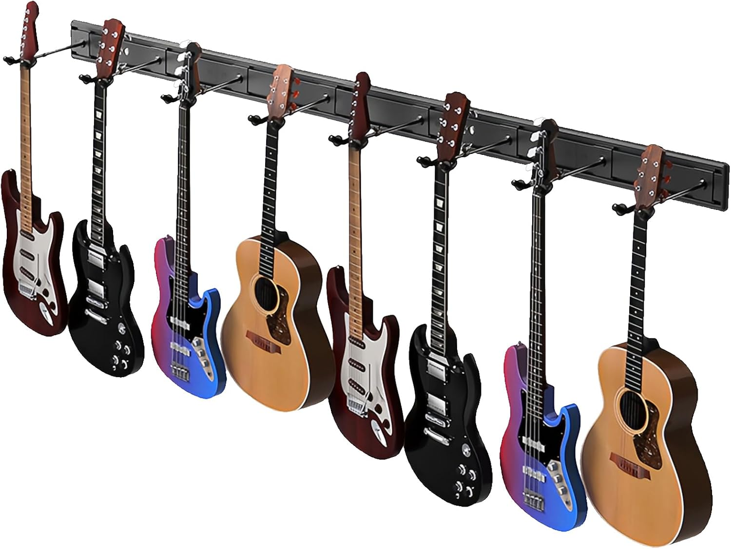 Guitar Wall Mount with Multiple Guitar Hangers, Holds 8 Guitars, Aluminum Metal Guitar Wall Rack Holder, Adjustable Guitar Holder Stand for Acoustic Electric Guitar Bass (8 Hangers Set)