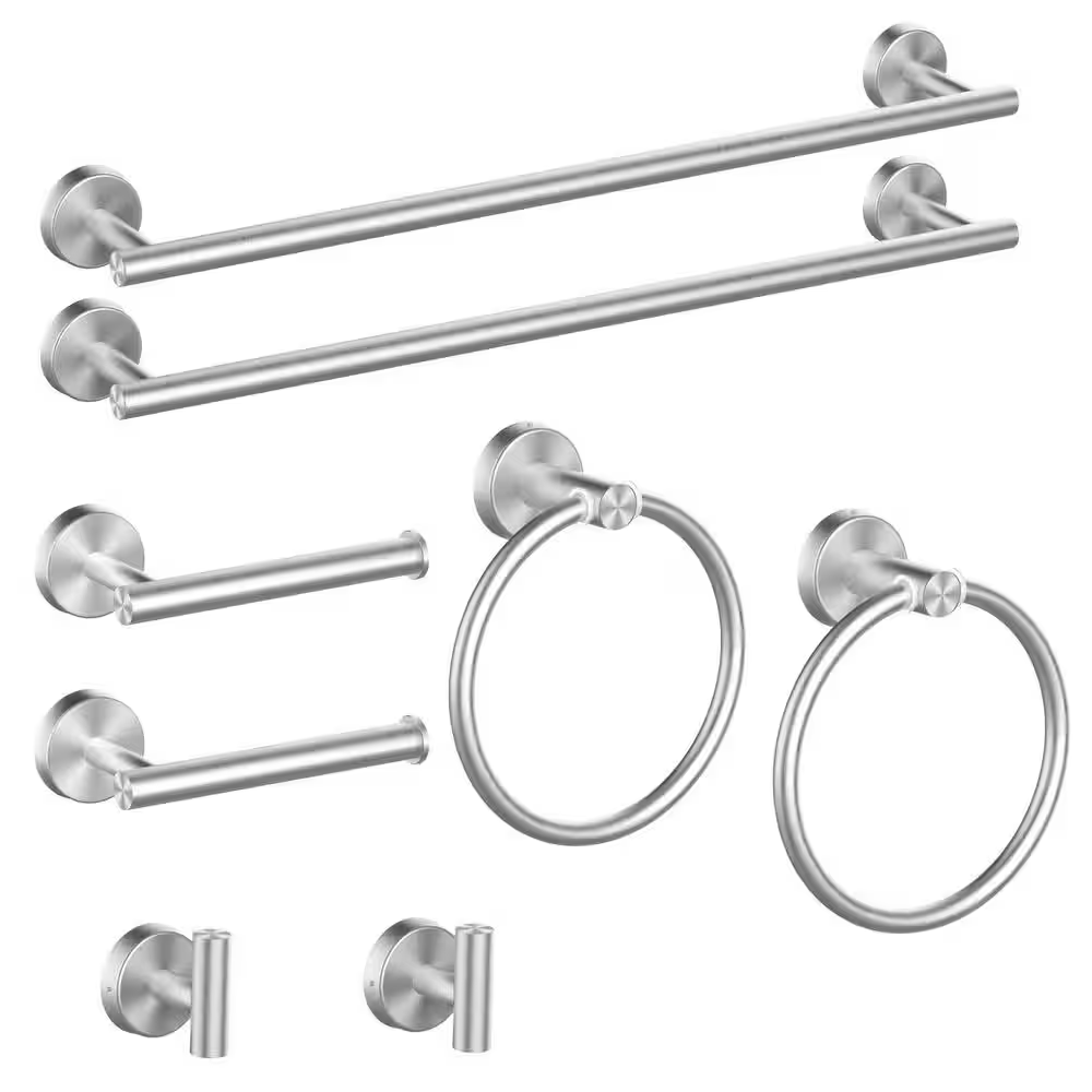 8-Piece Brushed Nickel Bathroom Hardware Set with Towel Bar, Towel Ring, Toilet Paper Holder and Robe Hook