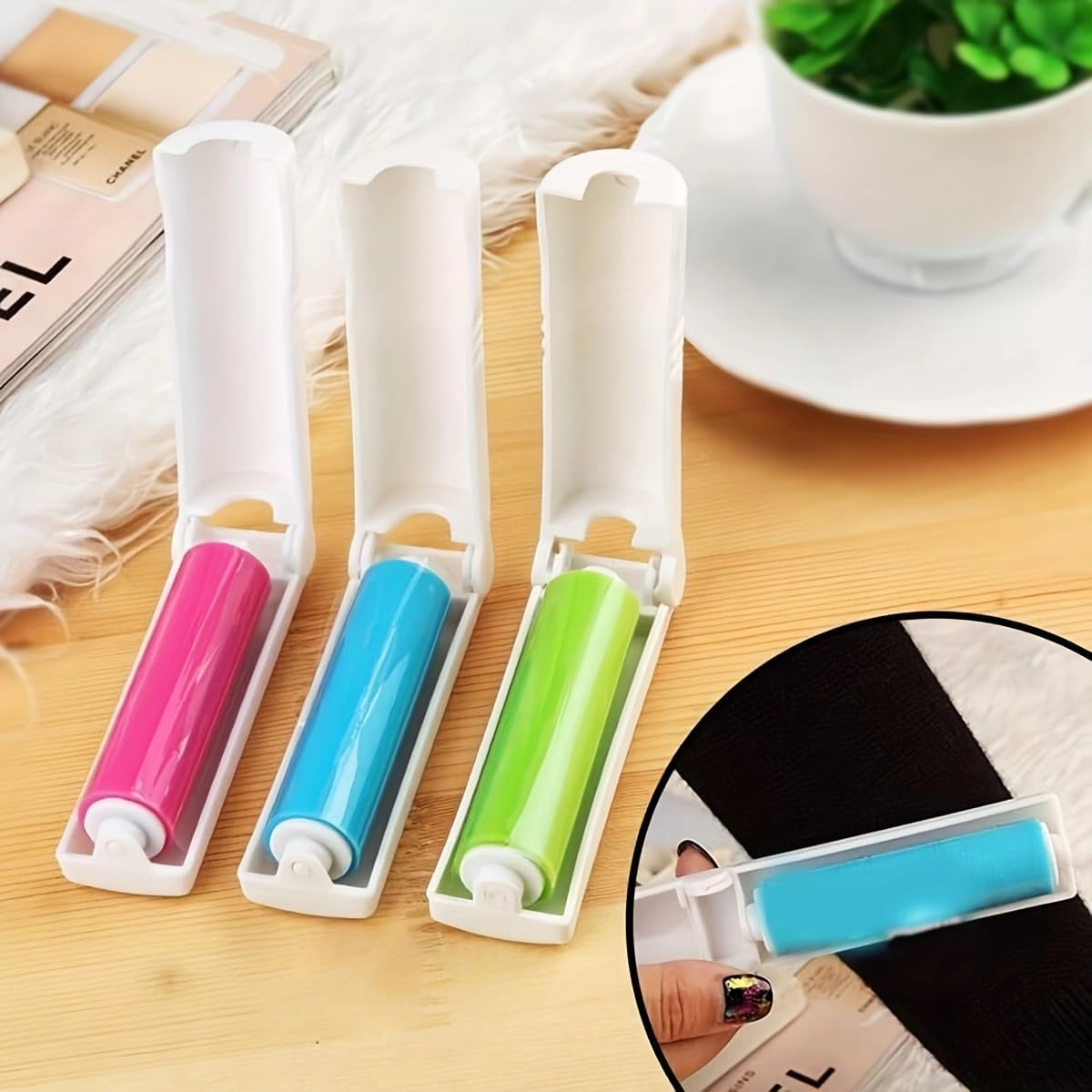 Lint Roller with Washable Sticky Roller Head(3Pcs), Reusable Foldable Portable Clothes Washing Carpet Sheets Dust Suction Brush Picker Set Cleaner,Pet Hair Remover Brush (Green)