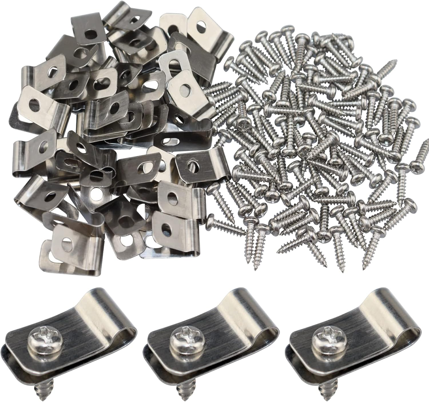 Wire Fence Clips Metal 200 Pcs Wire Clamps Stainless Steel Fencing Mounting Clips with 200 Pcs Stainless Steel Screws for 12-16 Gauge Welded Clamps to Wood, Metal or Vinyl Railings (200 PCS)