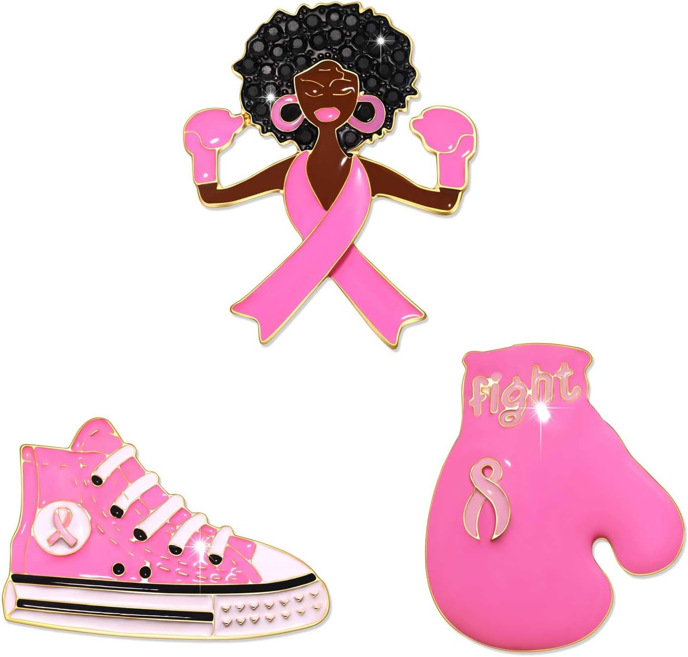 Breast Cancer Awareness Pins for Women Enamel Pink Ribbon Lapel Pins Fight Br...