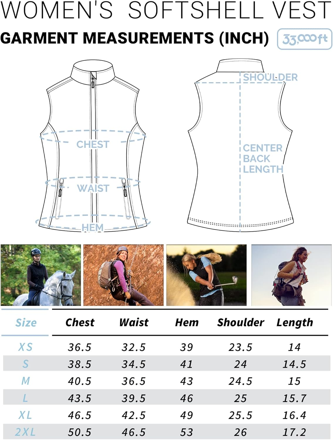 33,000ft Women's Running Vest Fleece Lined Zip Up Windproof Lightweight Softs... - Picture 7 of 22