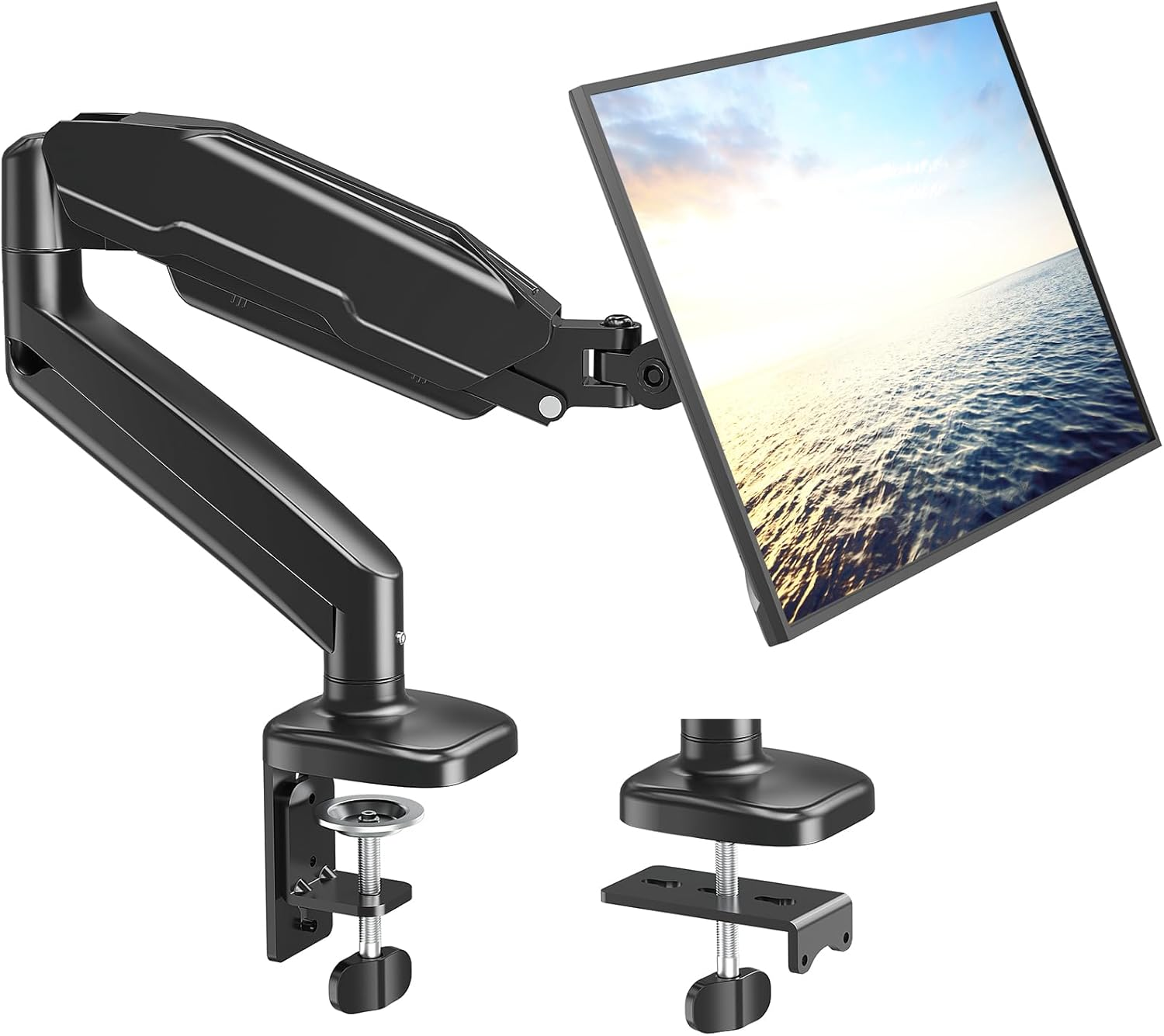 Single Monitor Mount,Articulating Gas Spring Monitor Arm,Fits 13 to 32 Inch LCD Computer Monitors,Holds 17.8lbs,Adjustable VESA Mount Desk Stand with Clamp,Grommet Base,VESA 75x75,100x100