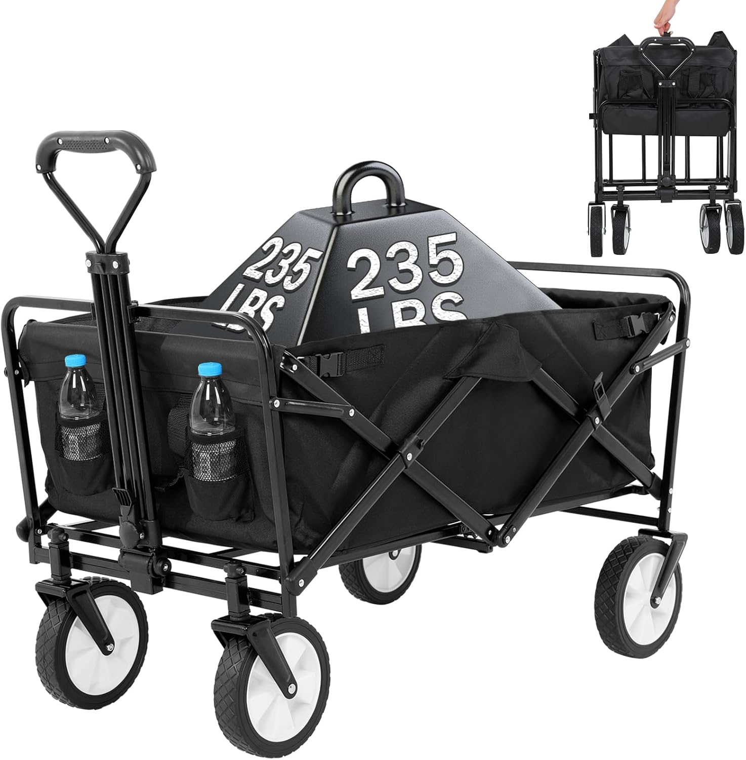 Collapsible Wagon Foldable Heavy Duty Steel Utility Outdoor Beach with Big Whee