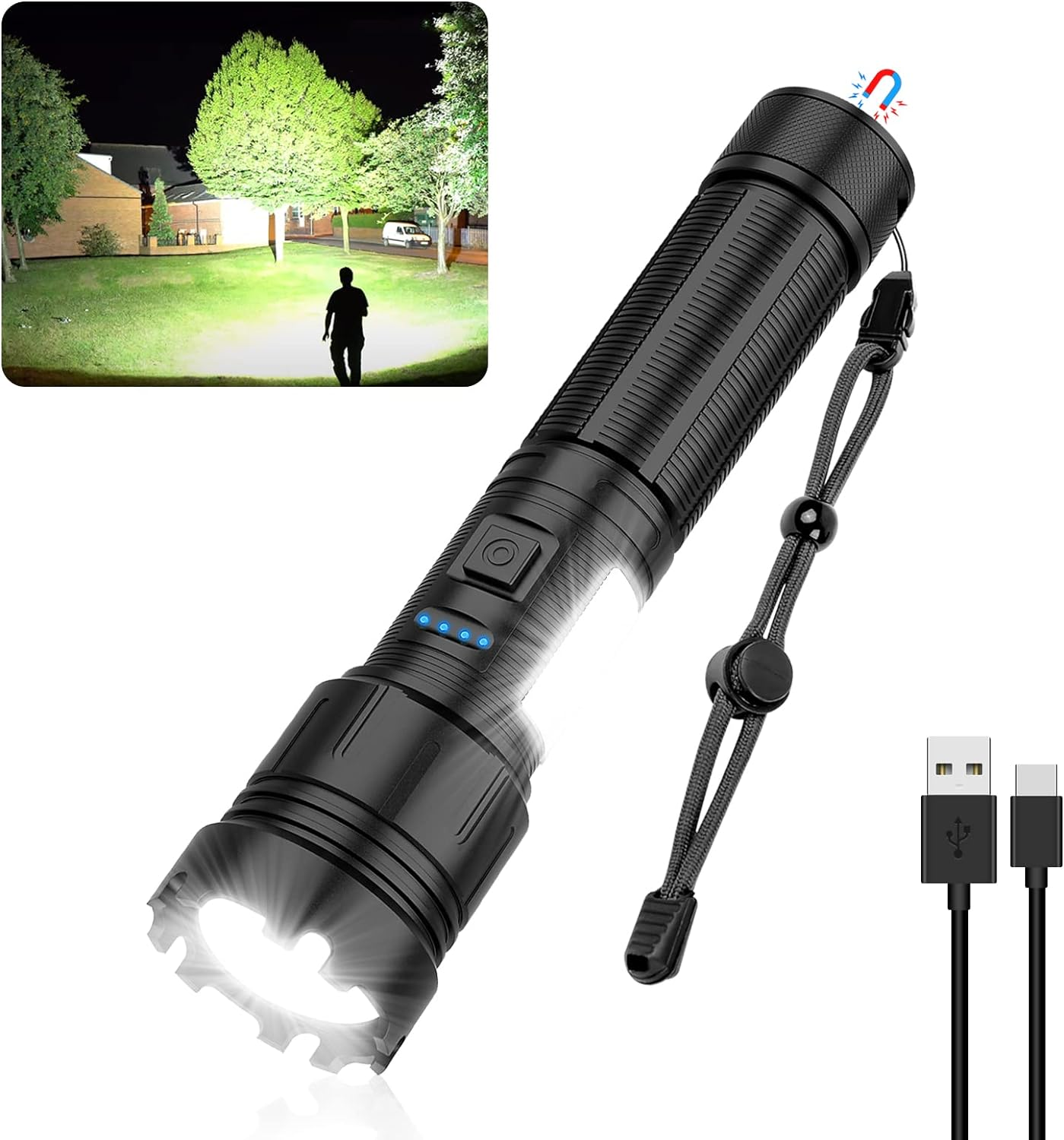 Magnetic Rechargeable Flashlight High Lumens, Super Bright LED Flash Light Wi...