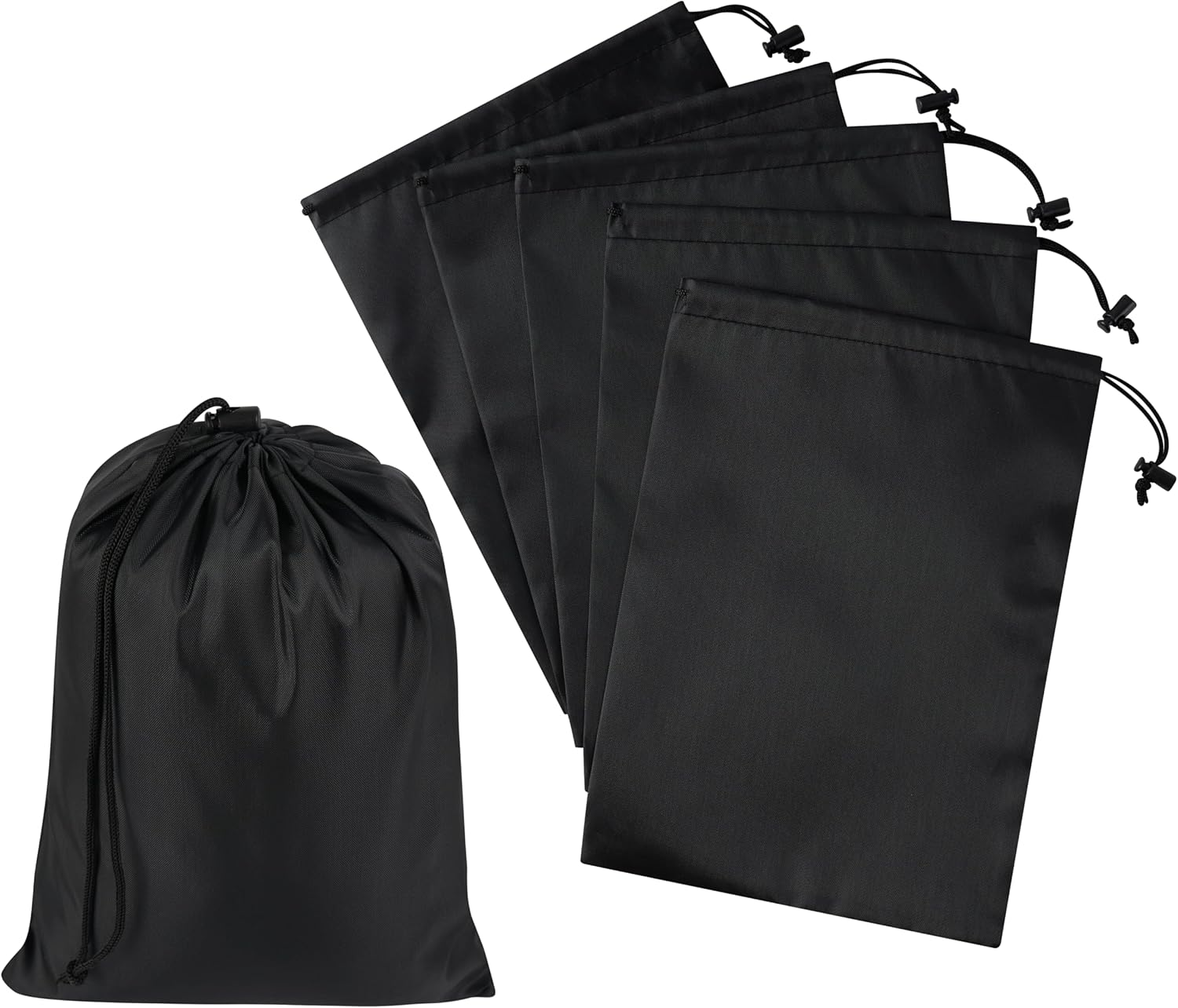 Drawstring Bag with Toggle - Nylon Cinch and Ditty Pouch - Six Pack (Black, 8 X 11 Inch)