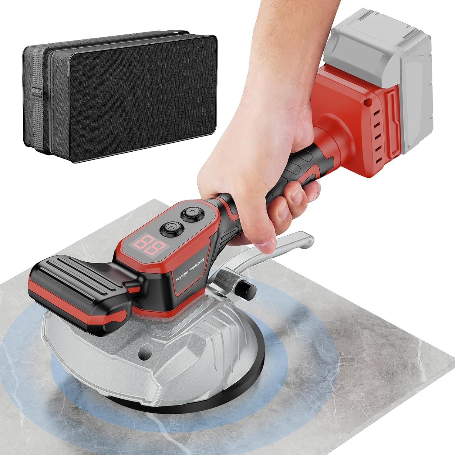 Cordless Tile Vibration Leveling Machine Compatible with Mil-Waukee 18V Batteries–8 Adjustable Speeds, LCD Display, Adsorption 110Lbs Suction Cup, Tiler Vibrator Tool for Floors (Battery Not Include)