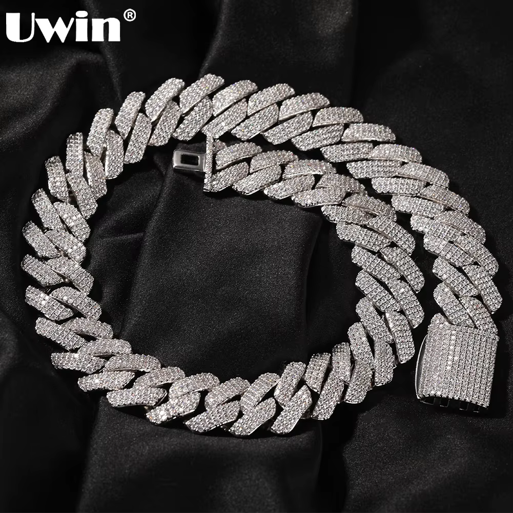 20mm Miami Prong Cuban Chain Necklace 3 Rows Micro Pave Iced Out Round Cubic Zirconia Link Fashion Hip Hop Jewelry Gift