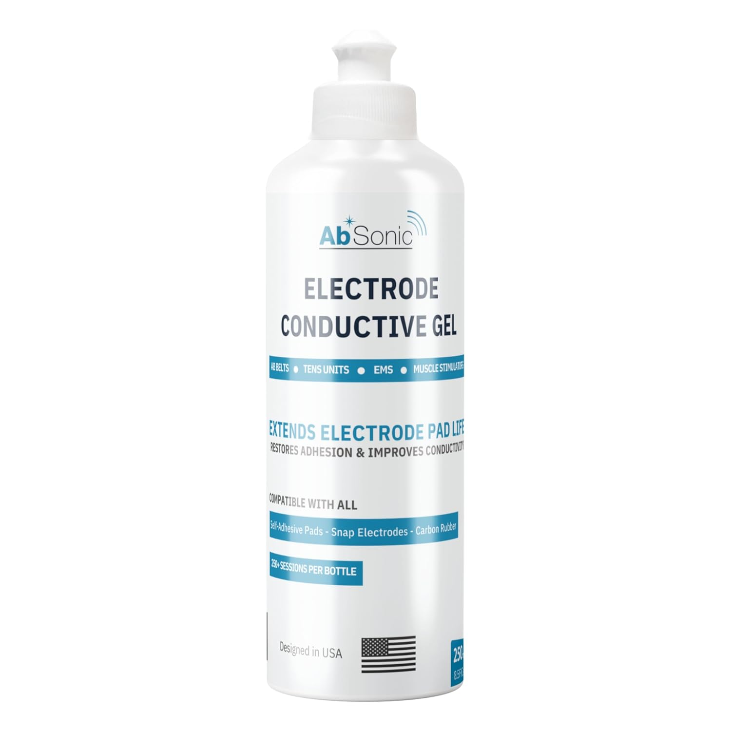 Electrode Gel for TENS Unit Pads - Conductive Gel for EMS, Muscle Stimulators & Ab Belts | Extends Pad Life, Restores Adhesion | Hypoallergenic, Water-Based | 8.5 Oz | Made in USA