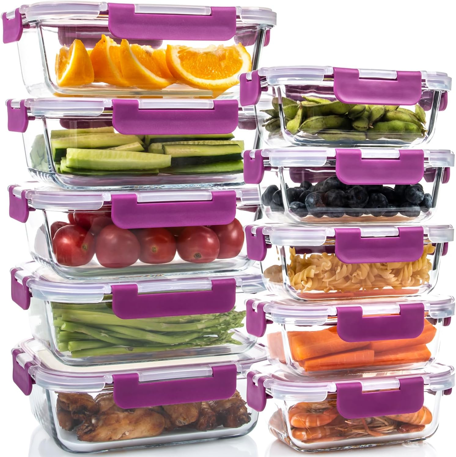 10 Pack Glass Food Storage Containers with Lids, Leakproof Airtight Glass  Meal P | eBay