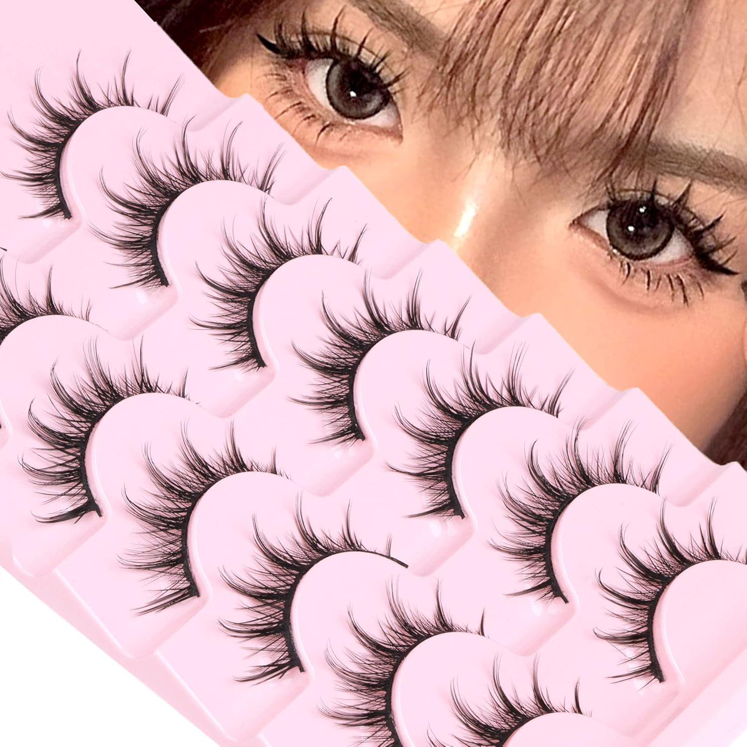 Manga Lashes Natural Look False Eyelashes Anime Lashes Mink Wispy Fluffy Spiky 3D Volume Eyelashes Pack Korean Japanese Asian Cosplay Fake Eyelashes Look like Individual Cluster 7 Pairs by EYDEVRO