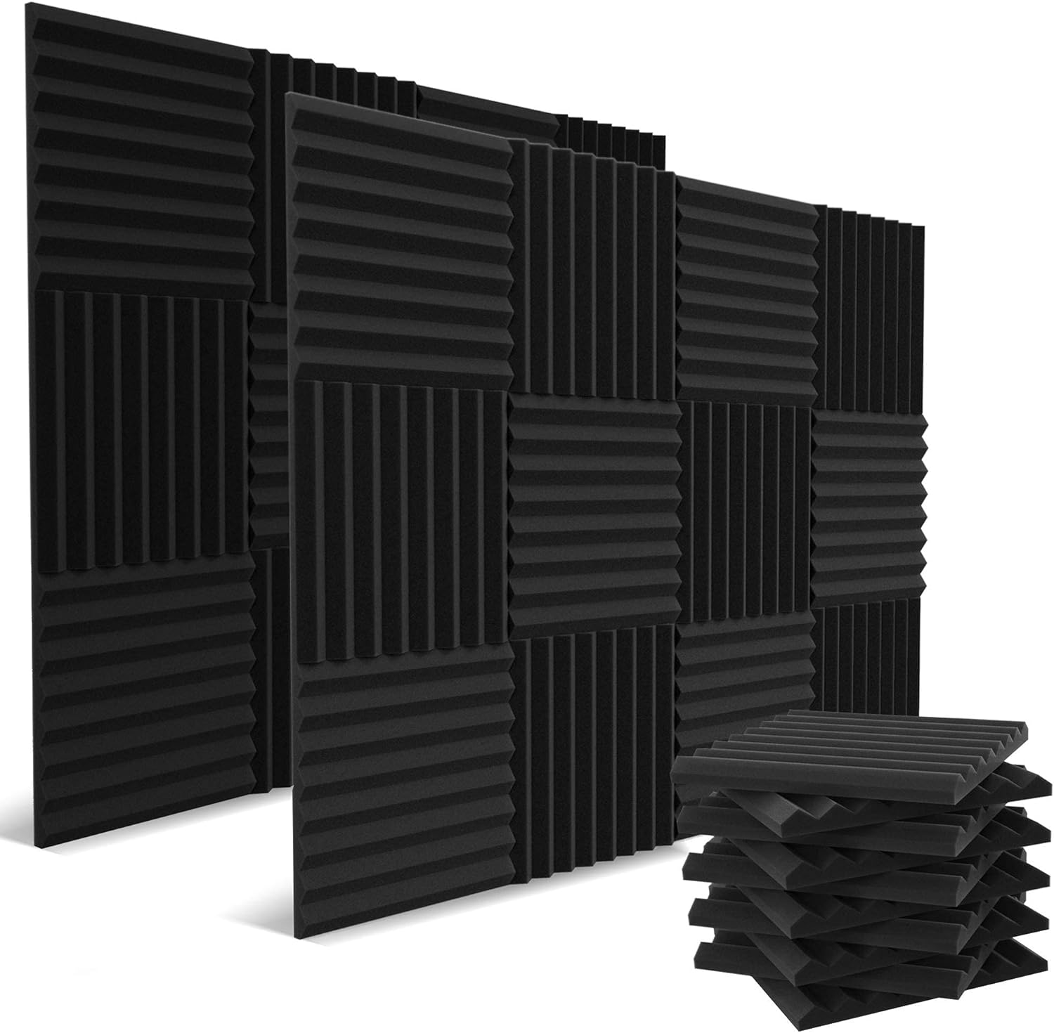 Audiosoul 52 Pack Acoustic Panels 1 X 12 X 12 Inches - Acoustic Foam - High Density- Soundproof Studio Wedges - Charcoal