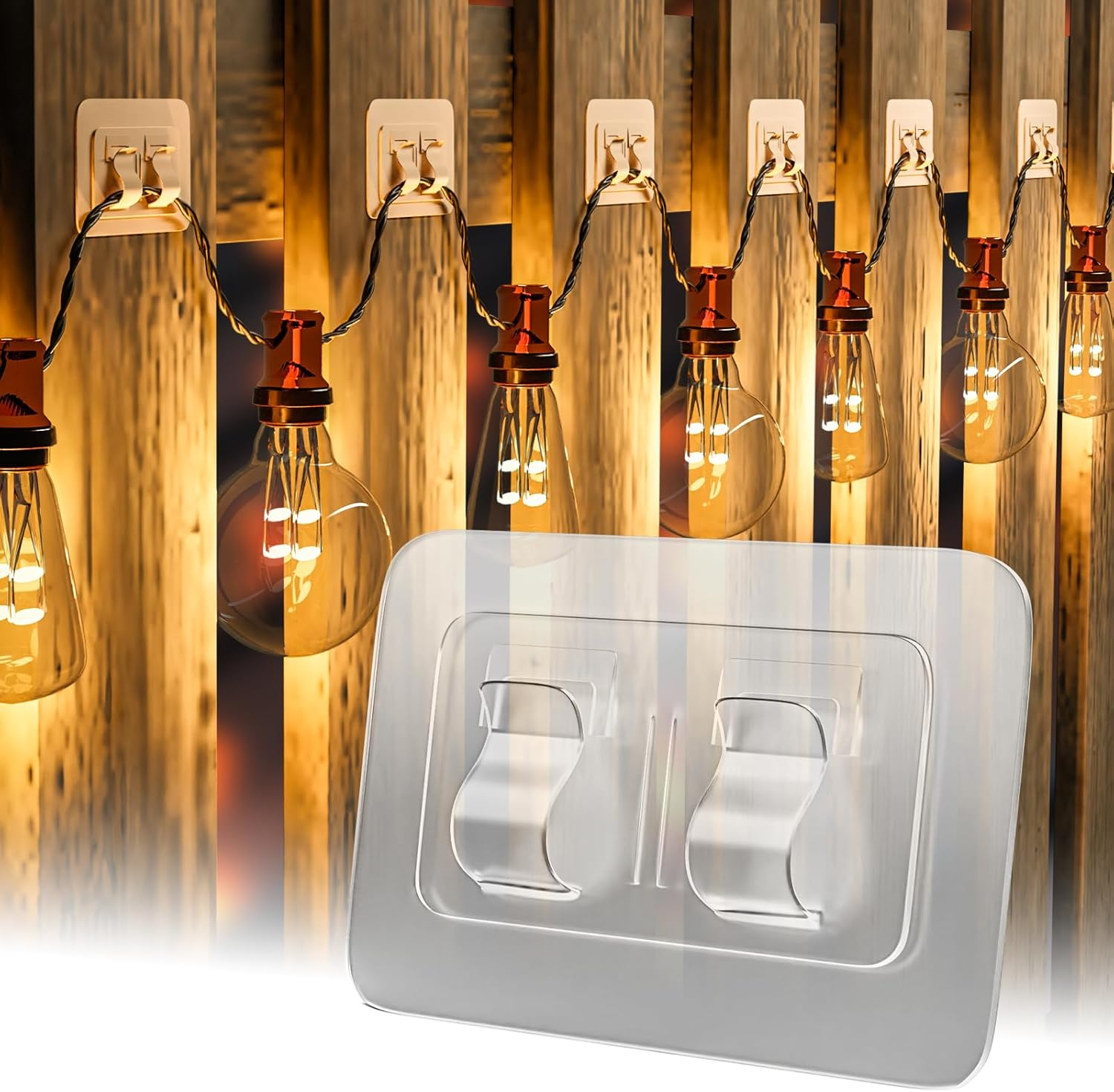 Hooks for Outdoor String Lights Clips: 100Pcs Heavy Duty Cable Clips with Waterproof Adhesive Strips for Hanging Christmas Light - outside Uv-Resistant Clear Sticky Cord Holders Rope Organizer