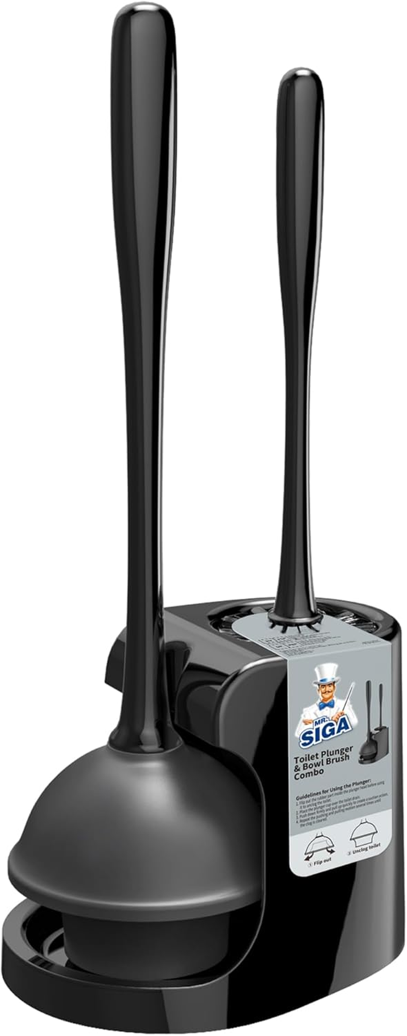 Toilet Plunger and Bowl Brush Combo for Bathroom Cleaning, Black, 1 Set