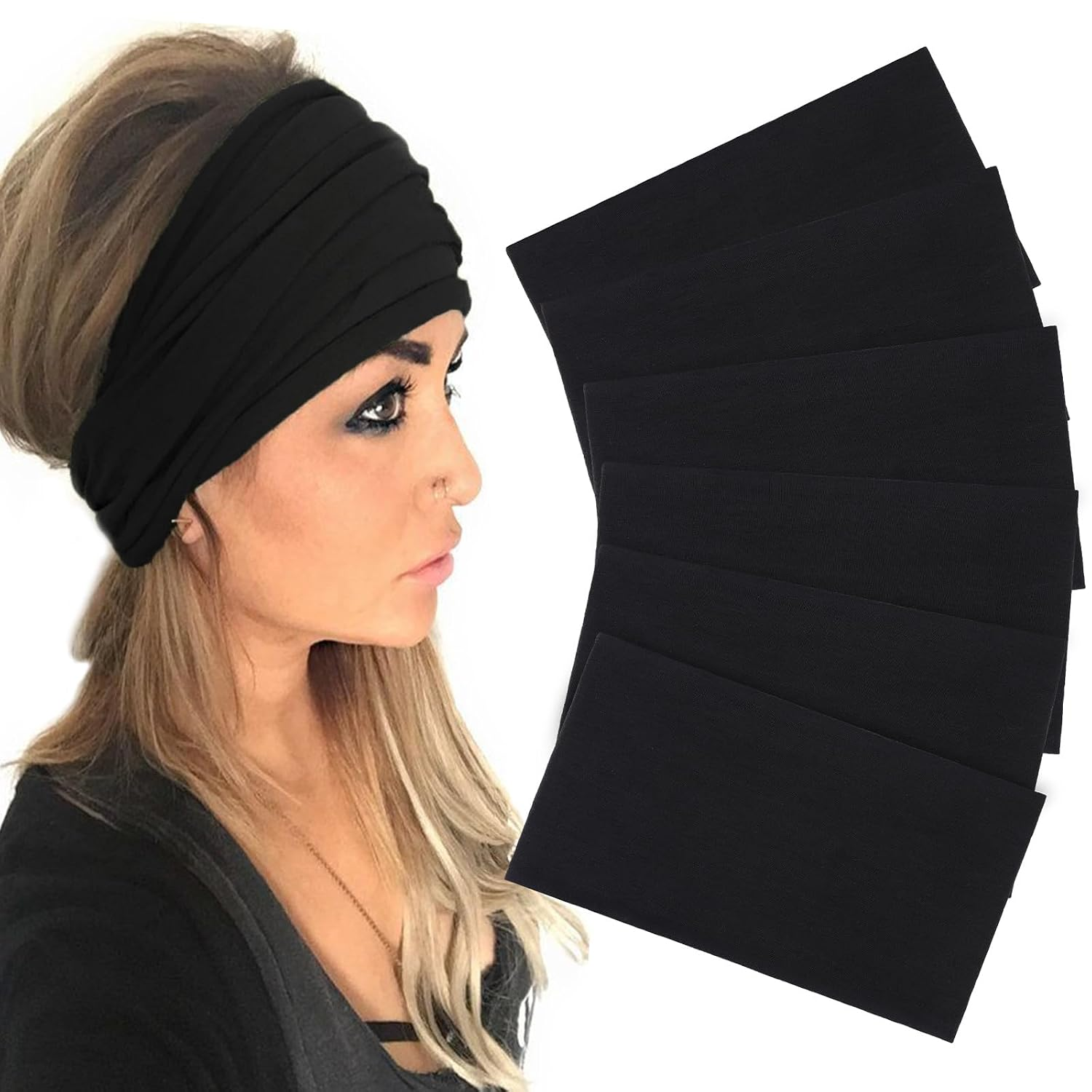 6 Pack Wide Boho Headbands for Women - Stretch Turban  display picture 2